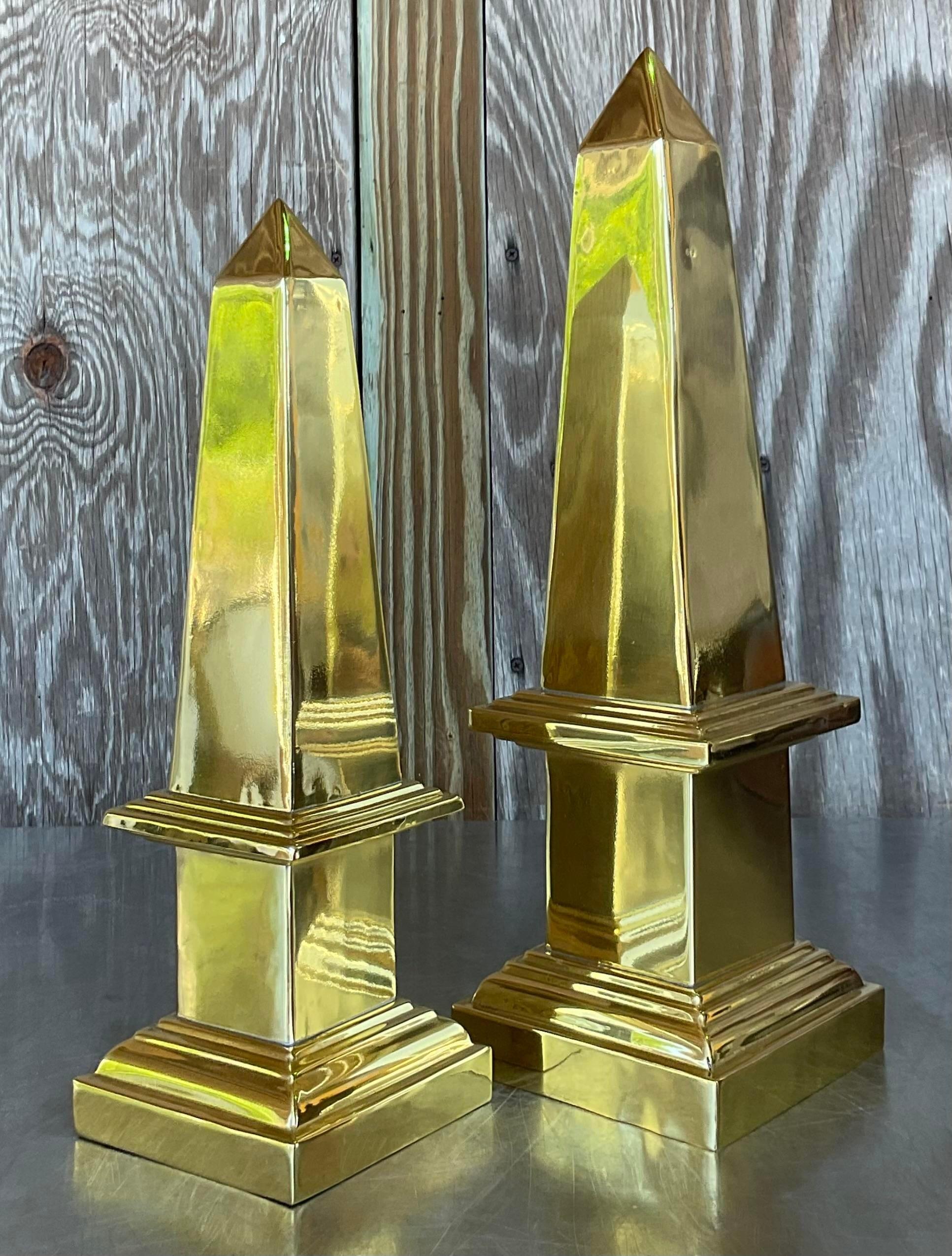 American Vintage Regency Brass Obelisks - a Pair For Sale