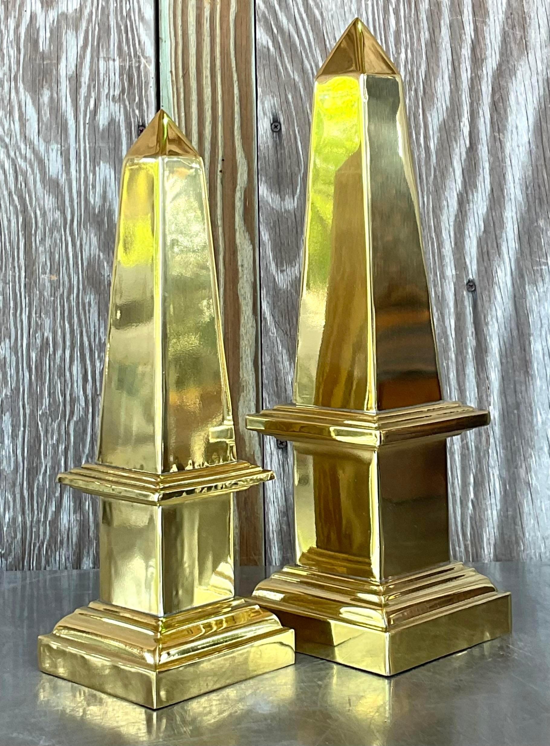 20th Century Vintage Regency Brass Obelisks - a Pair For Sale