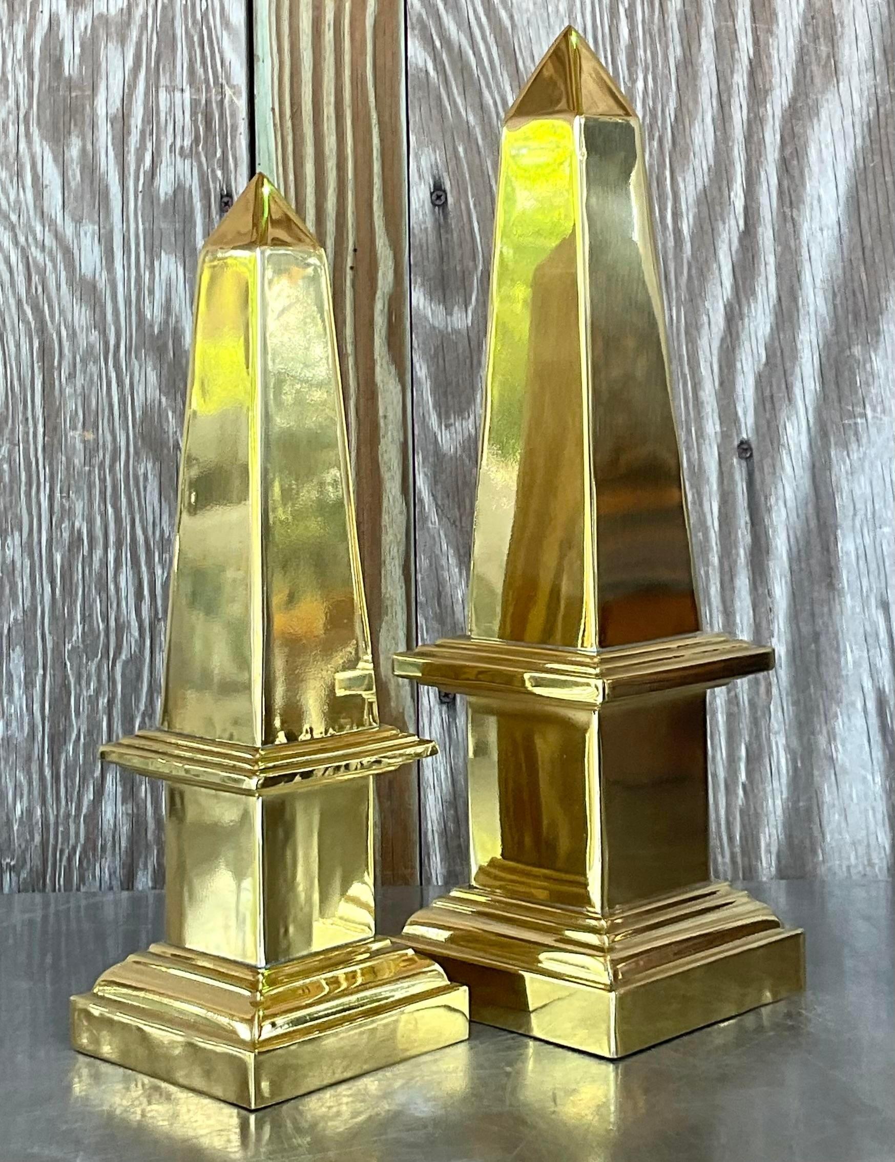 Vintage Regency Brass Obelisks - a Pair For Sale 1