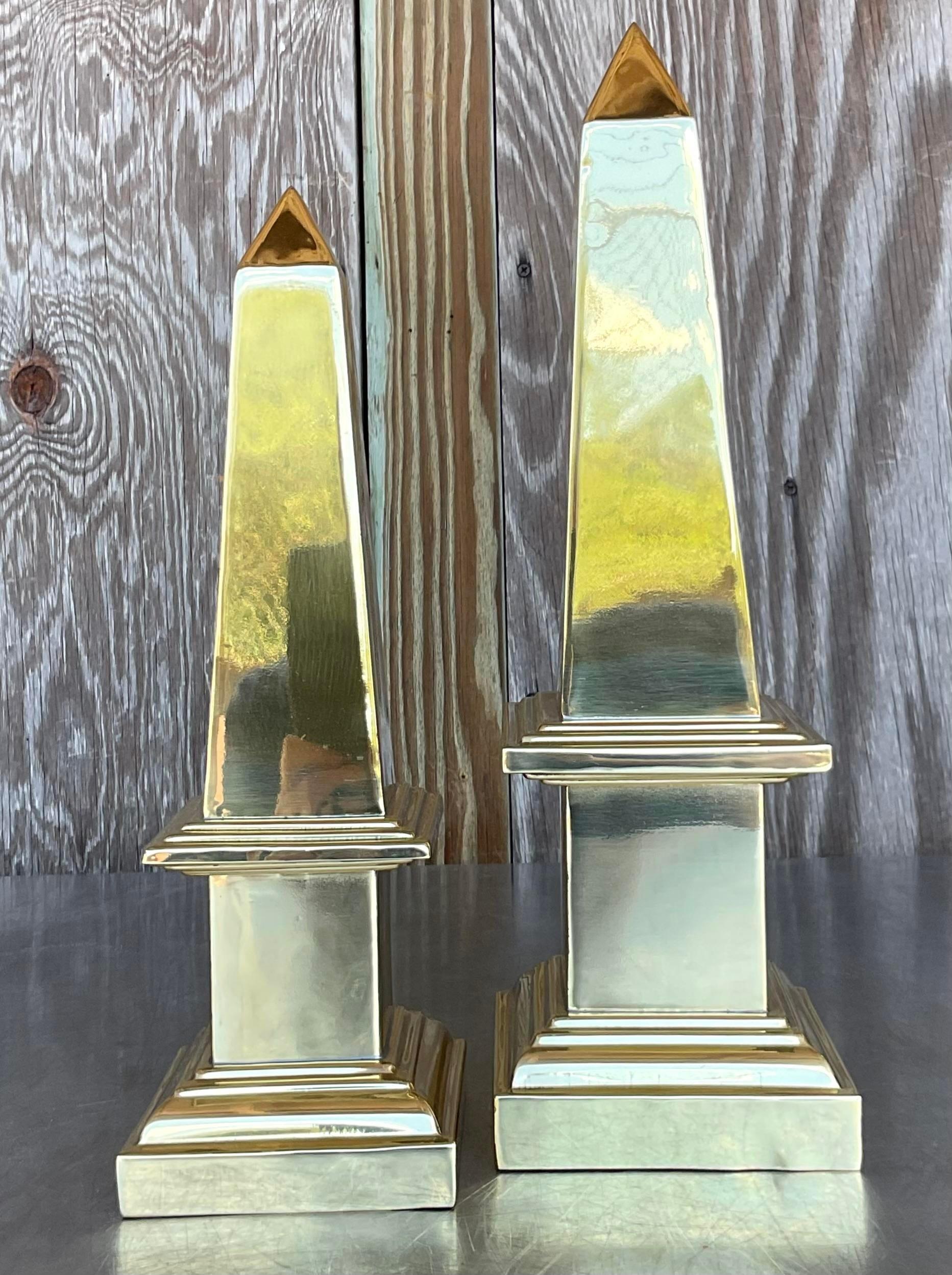 Vintage Regency Brass Obelisks - a Pair For Sale 2