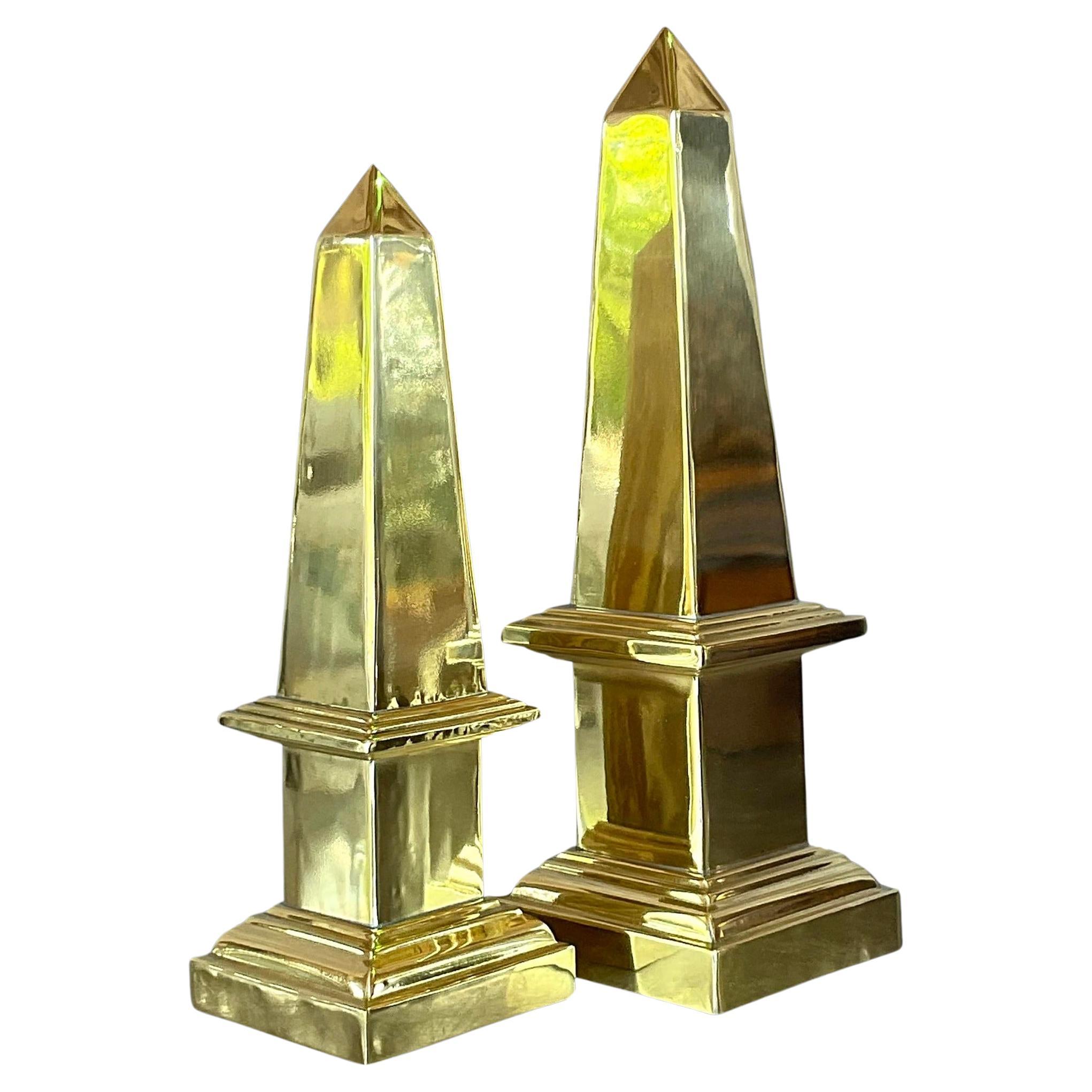 Vintage Regency Brass Obelisks - a Pair For Sale