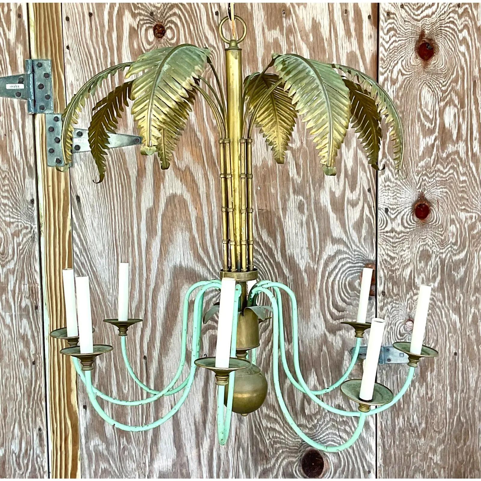 20th Century Vintage Regency Brass Palm Chandelier
