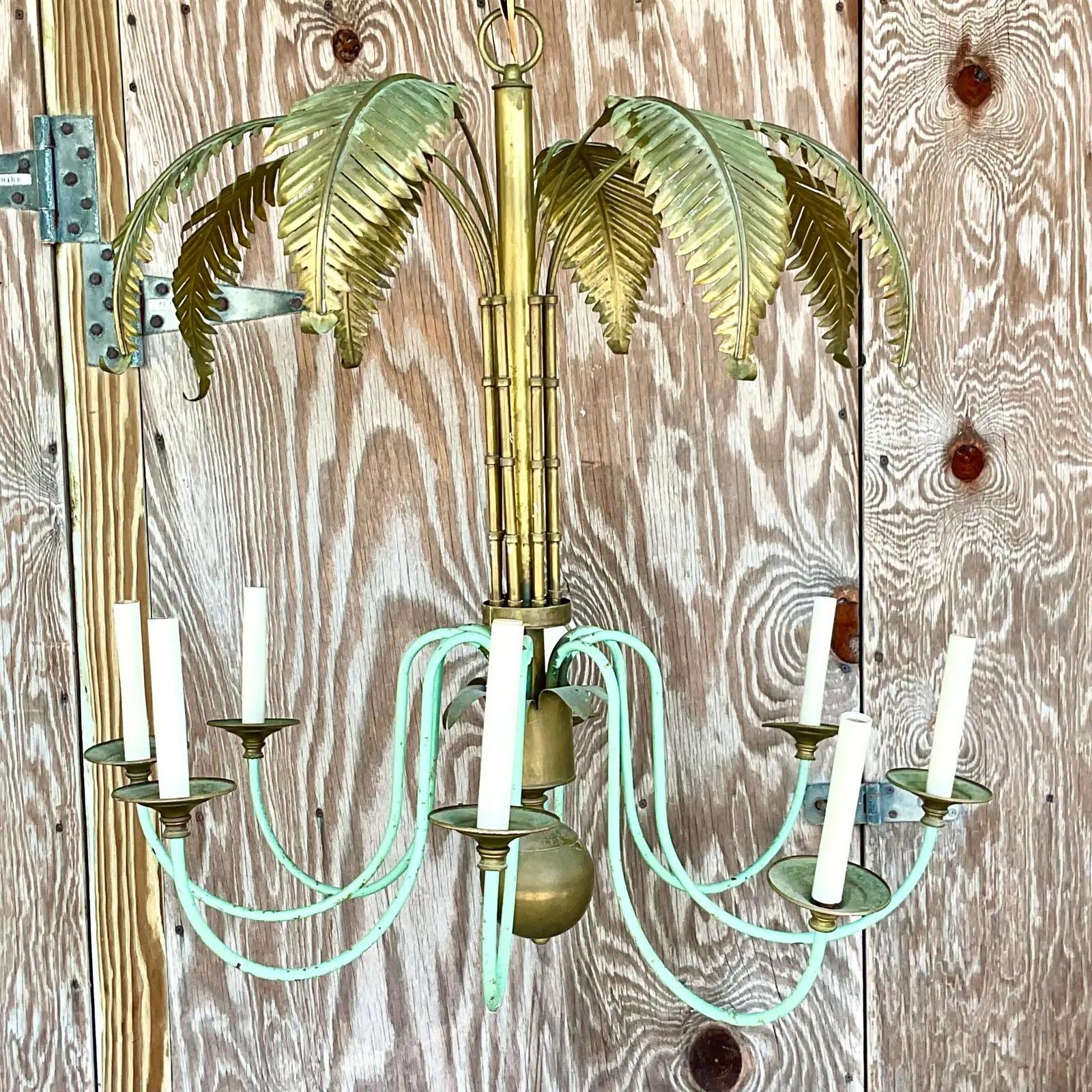 Vintage Regency Brass Palm Chandelier 1