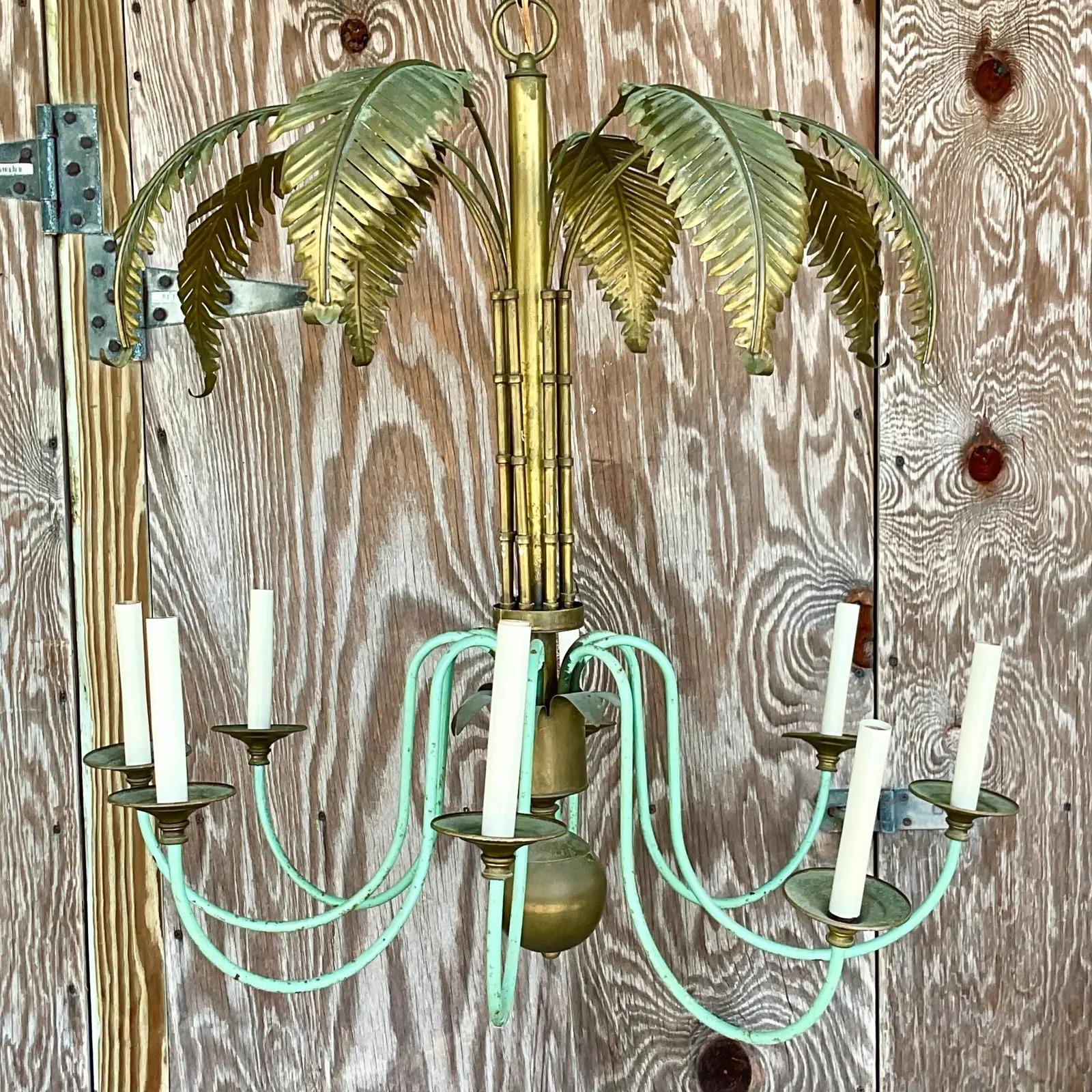 Vintage Regency Brass Palm Chandelier 2