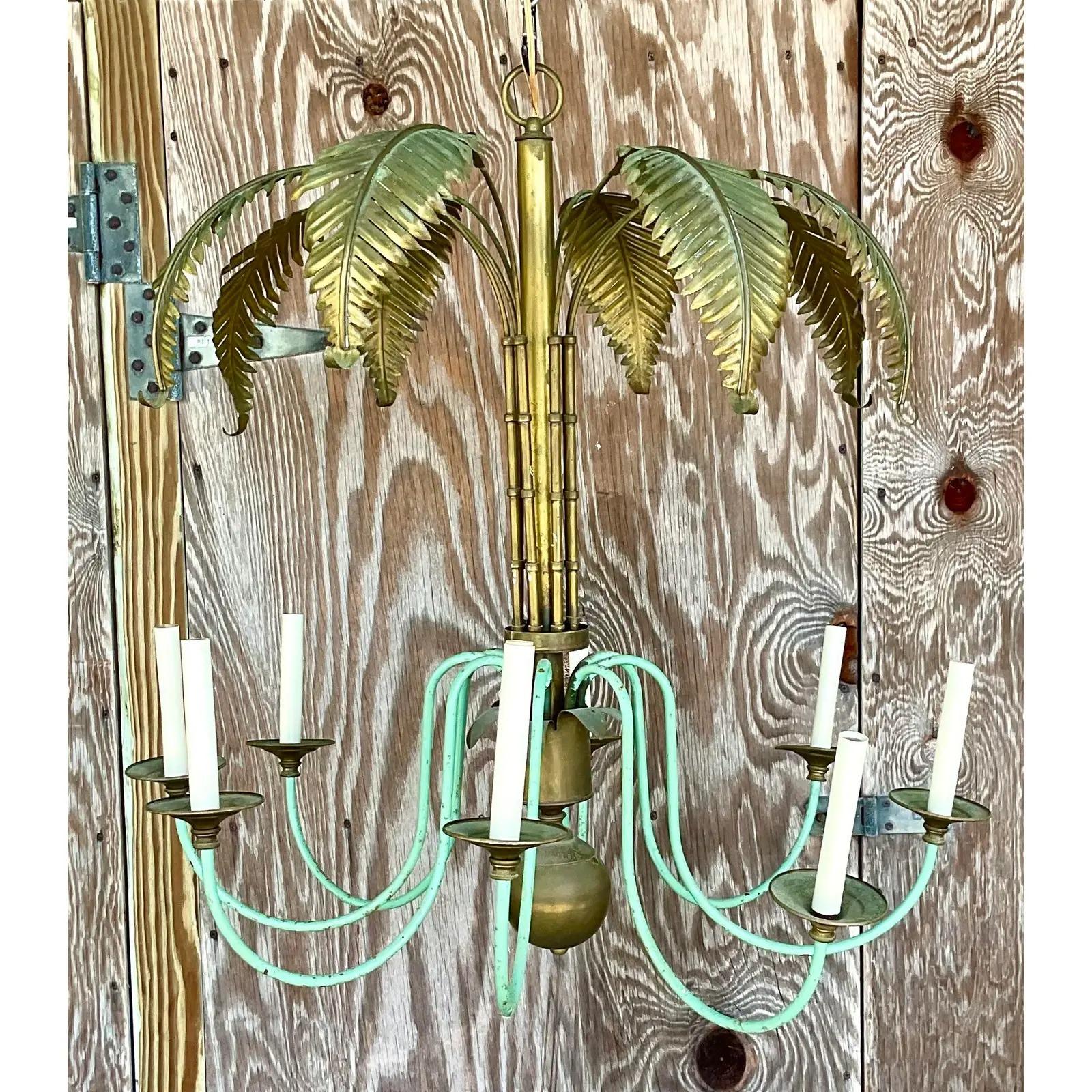 Vintage Regency Brass Palm Chandelier 3