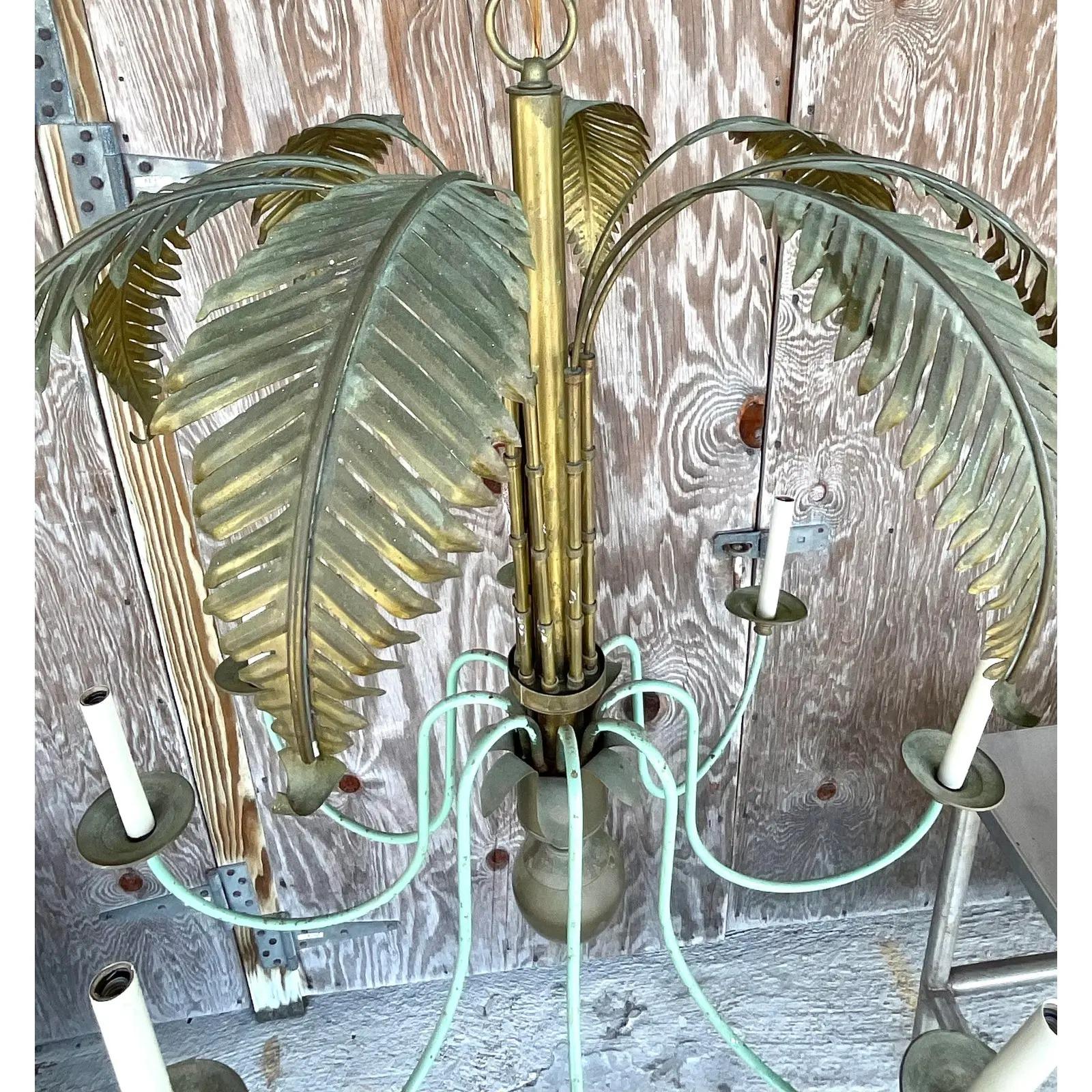 Vintage Regency Brass Palm Chandelier 4