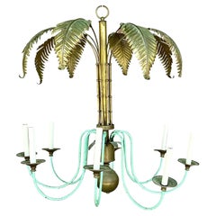 Vintage Regency Brass Palm Chandelier