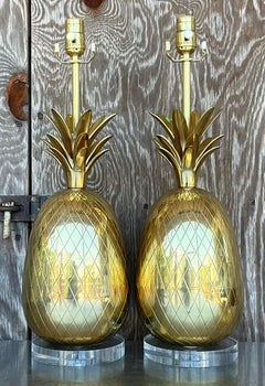 Vintage Regency Brass Pineapple Lamps - a Pair