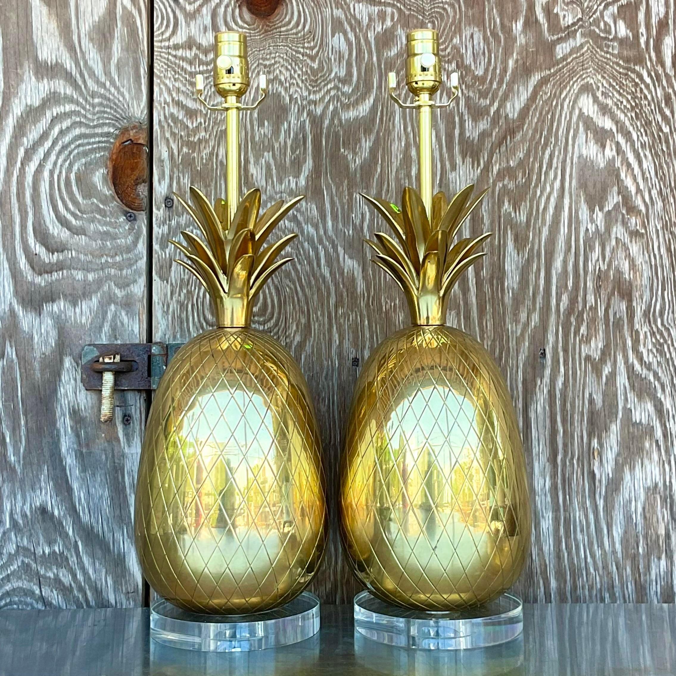 American Vintage Regency Brass Pineapple Lamps - a Pair