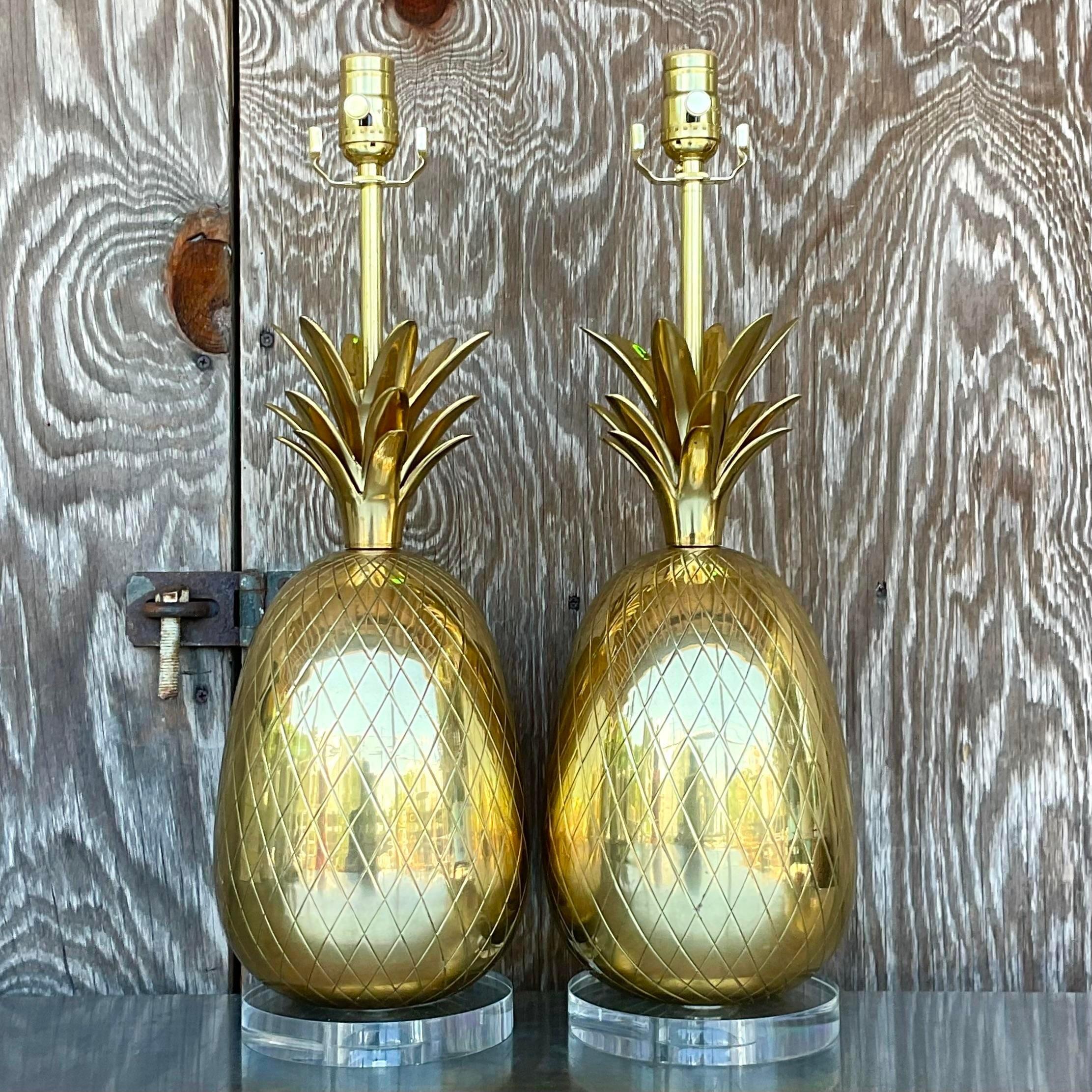 Vintage Regency Brass Pineapple Lamps - a Pair 1