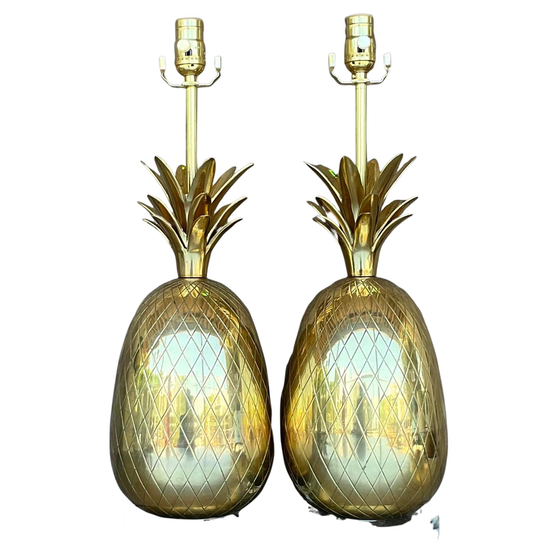 Vintage Regency Brass Pineapple Lamps - a Pair