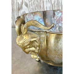 Vintage Regency Brass Rams Head Jardinere