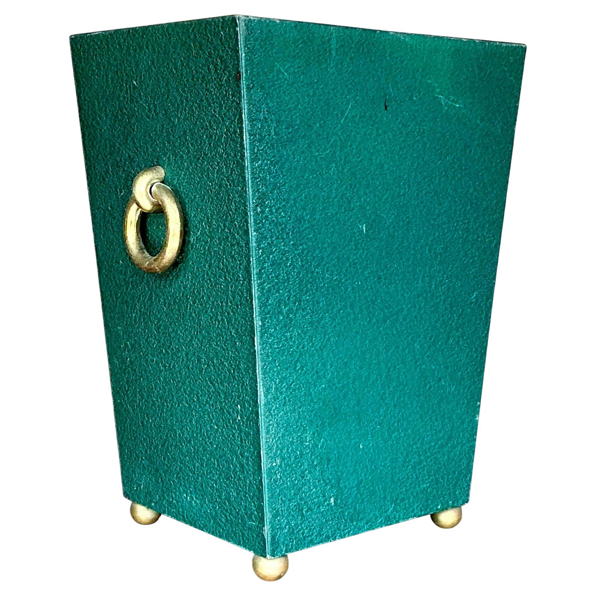 Vintage Regency Brass Ring Pebbled Trash Can