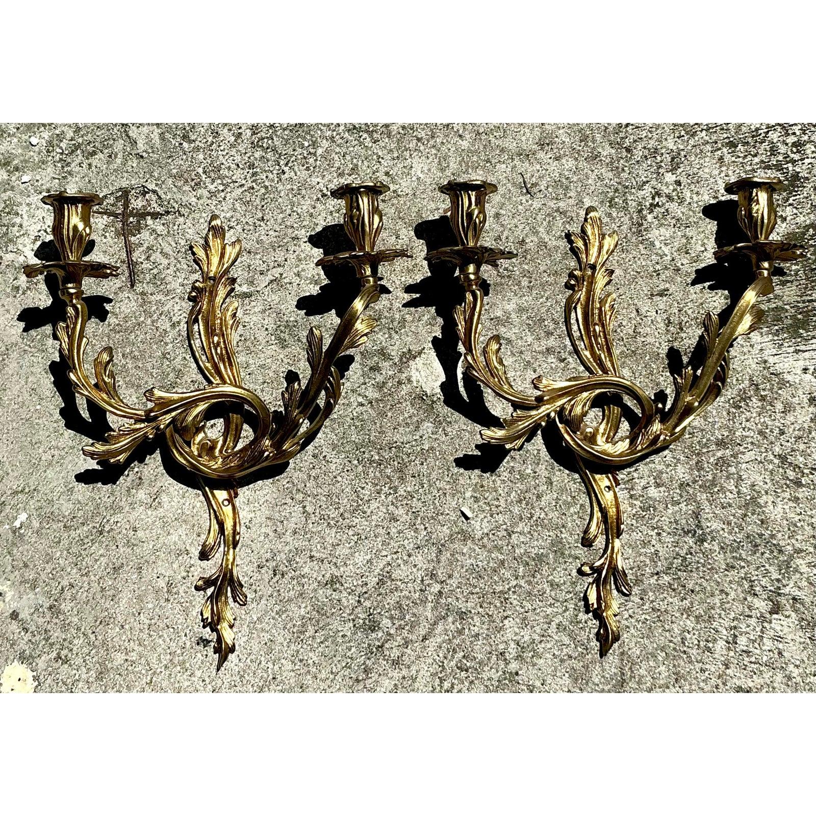 Appliques à bougie rococo en laiton de style Régence - Lot de 2 en vente 3