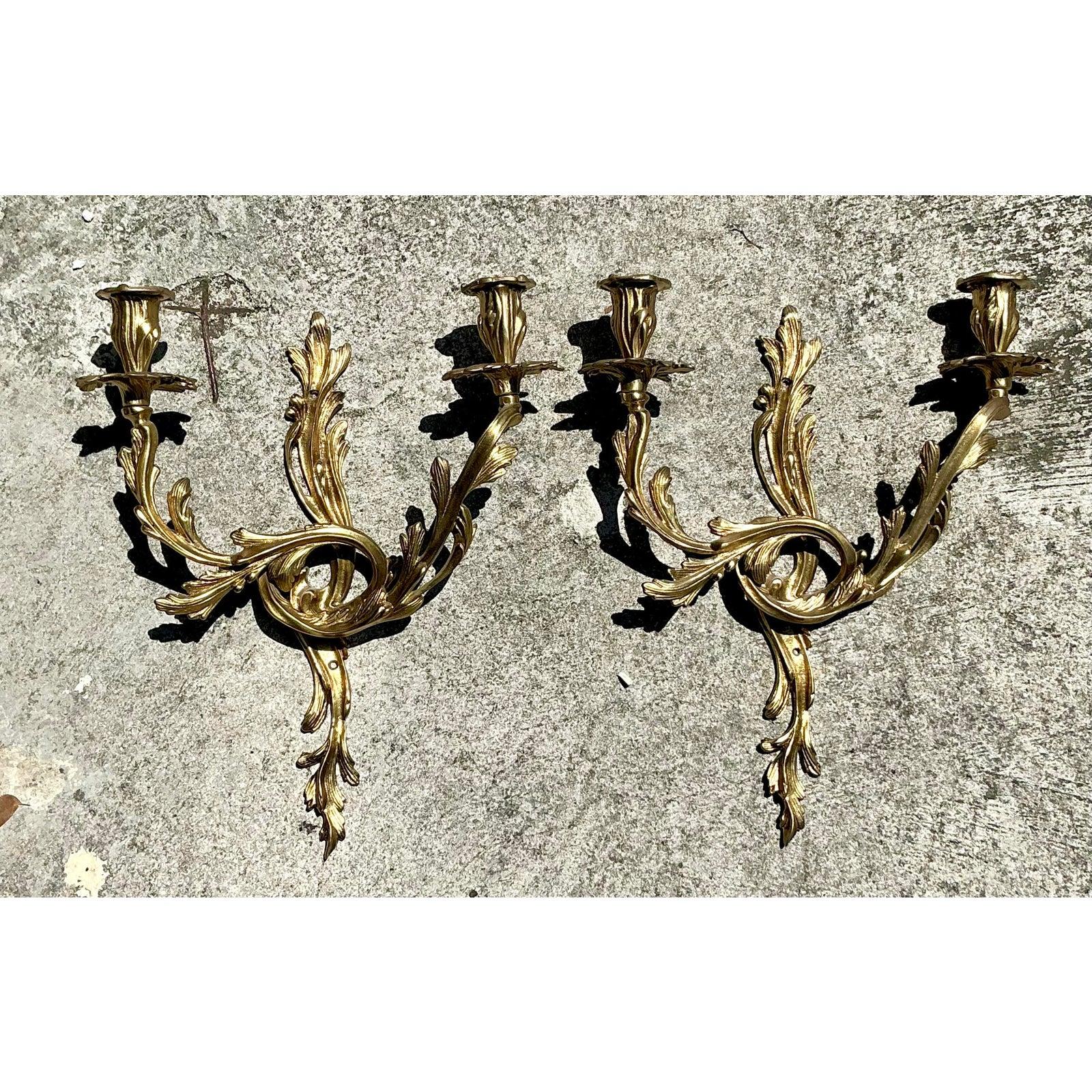 Appliques à bougie rococo en laiton de style Régence - Lot de 2 en vente 1