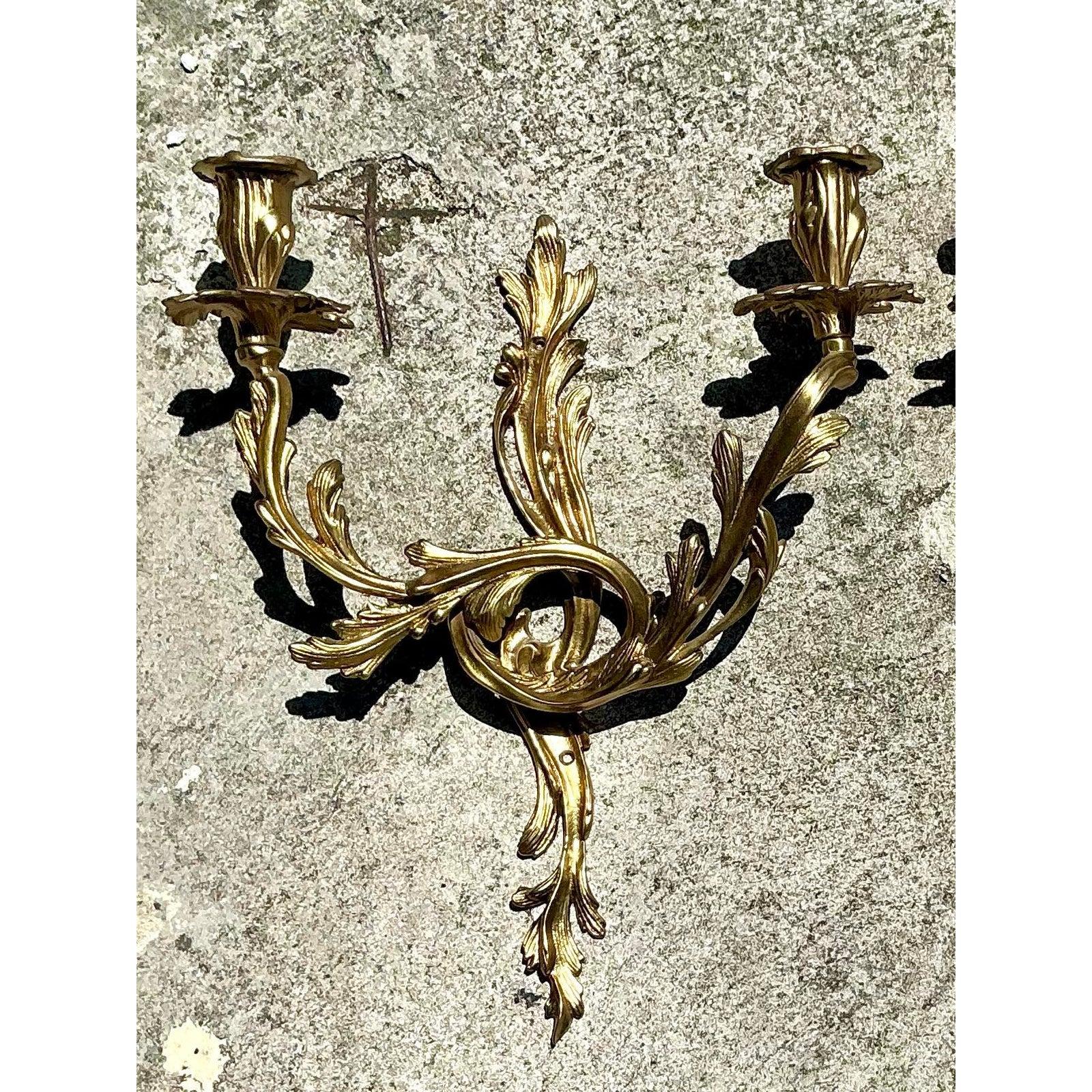 Appliques à bougie rococo en laiton de style Régence - Lot de 2 en vente 2