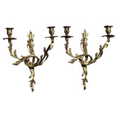 Juego de 2 candelabros rococó vintage de latón de la Regencia