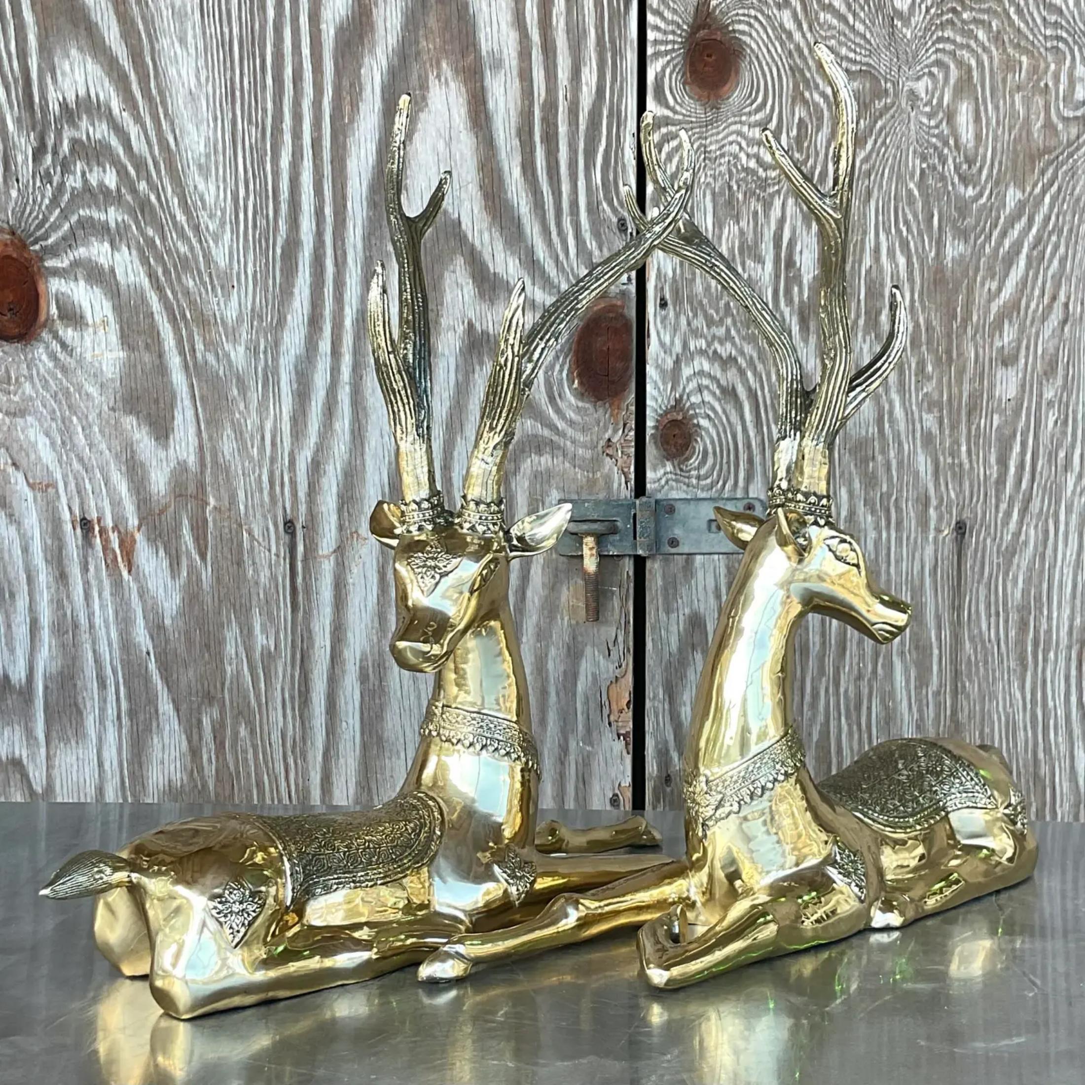 Vintage Regency Brass Sitting Deers- a Pair For Sale 1
