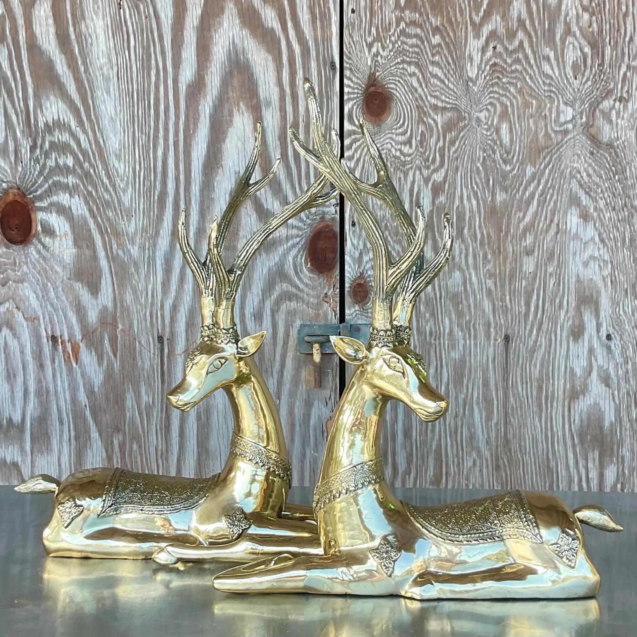 Vintage Regency Brass Sitting Deers- a Pair For Sale 2