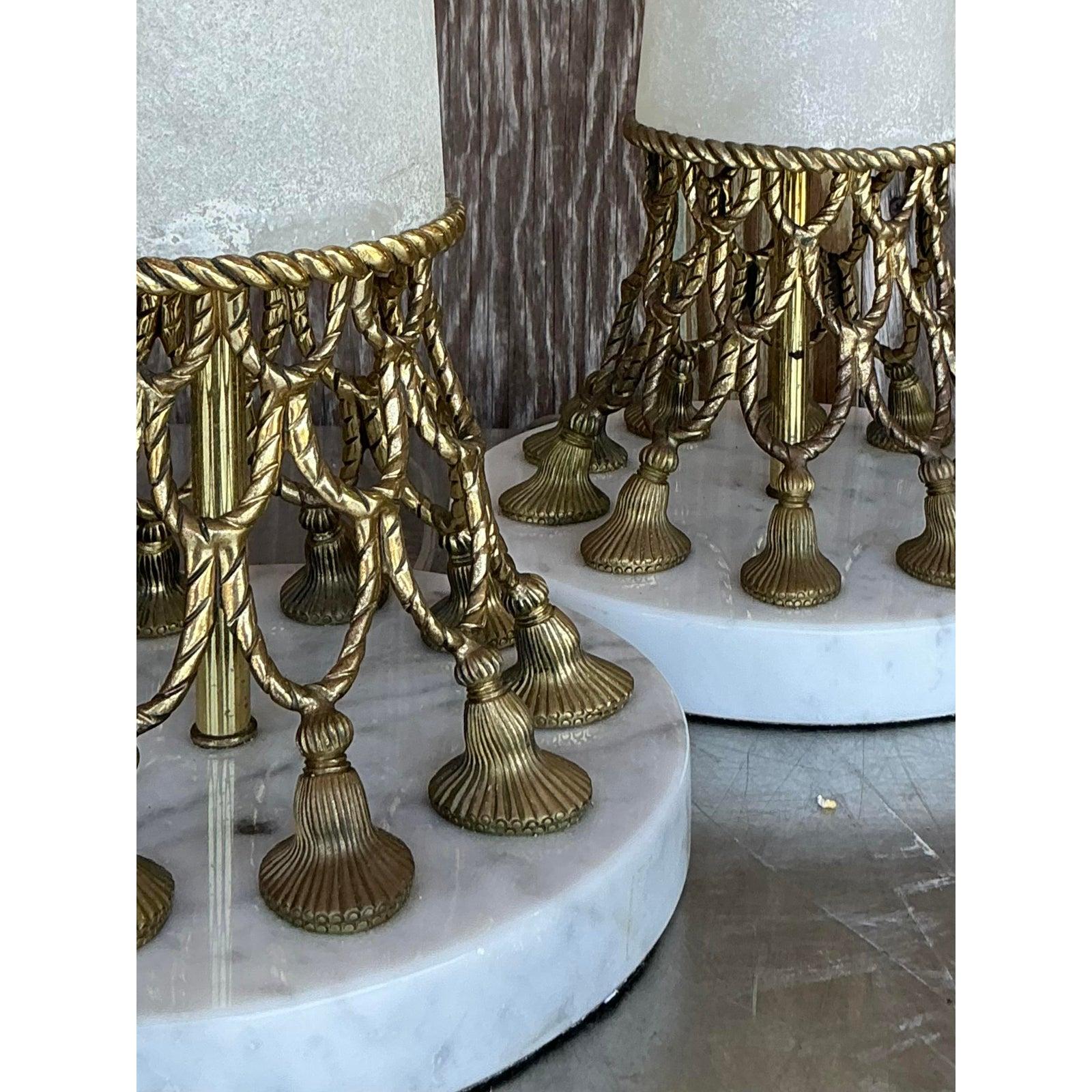 20th Century Vintage Regency Brass Swag and Tassle Lamps - A Pair For Sale