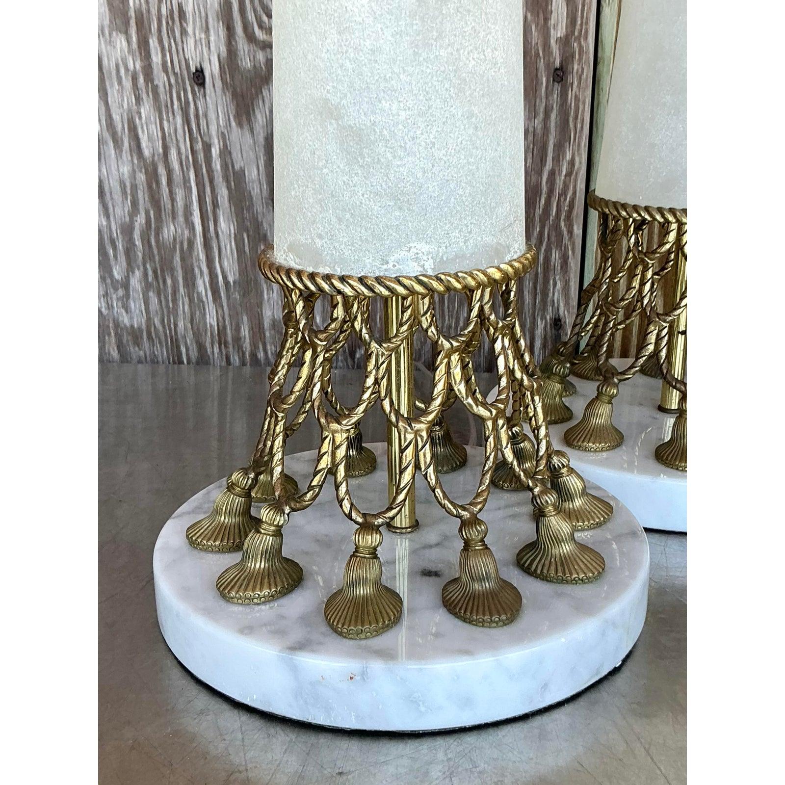 Vintage Regency Brass Swag and Tassle Lamps - A Pair For Sale 1