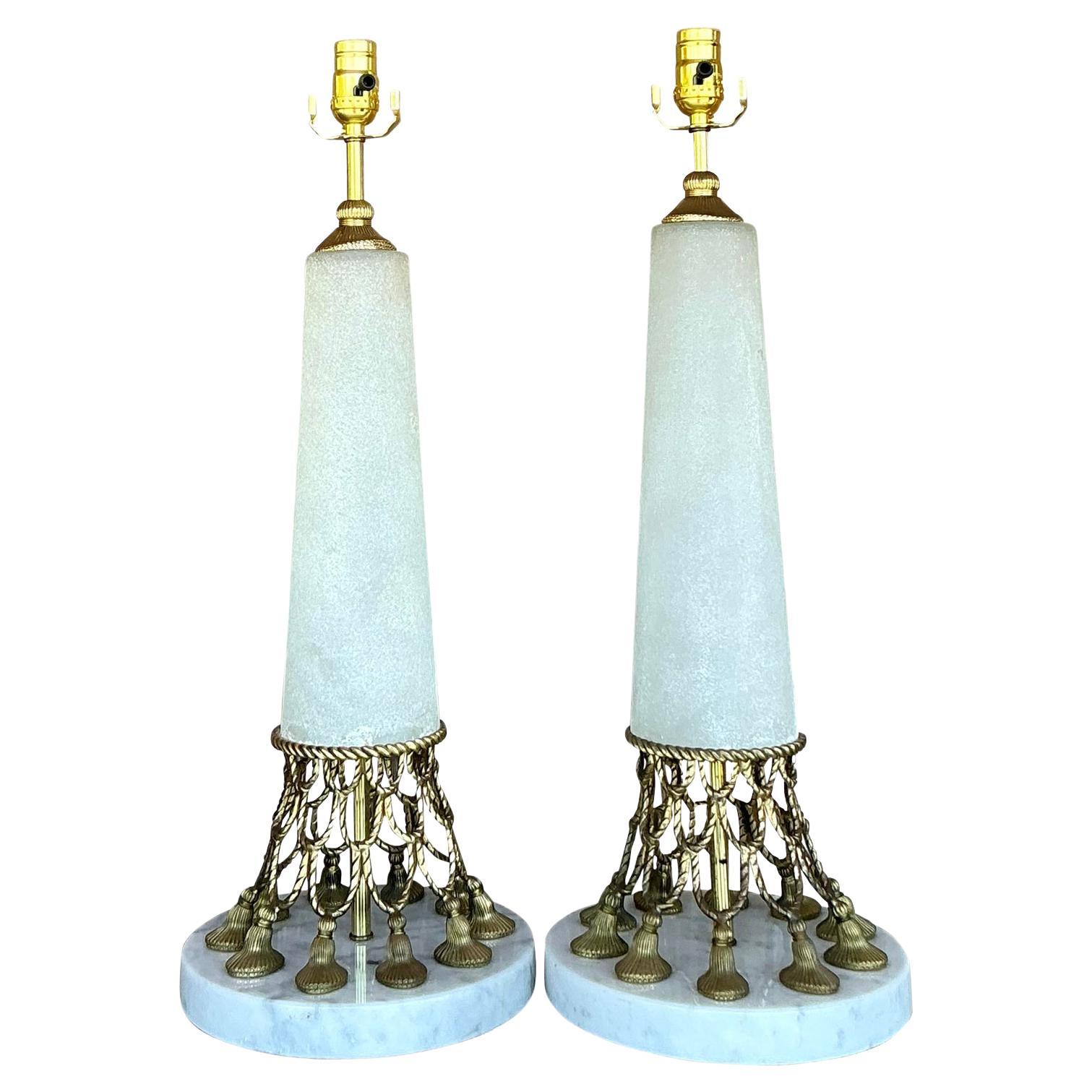 Vintage Regency Brass Swag and Tassle Lamps - A Pair For Sale