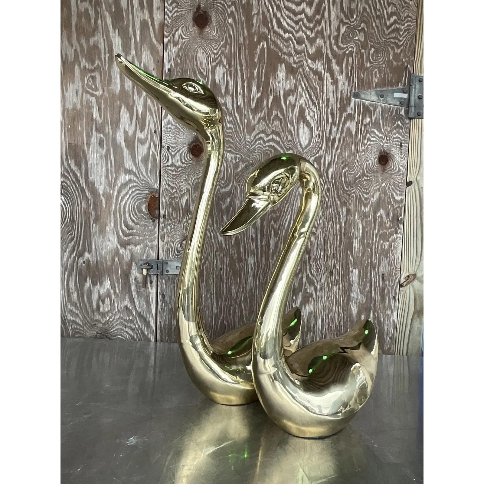 Vintage Regency Brass Swans, a Pair 2