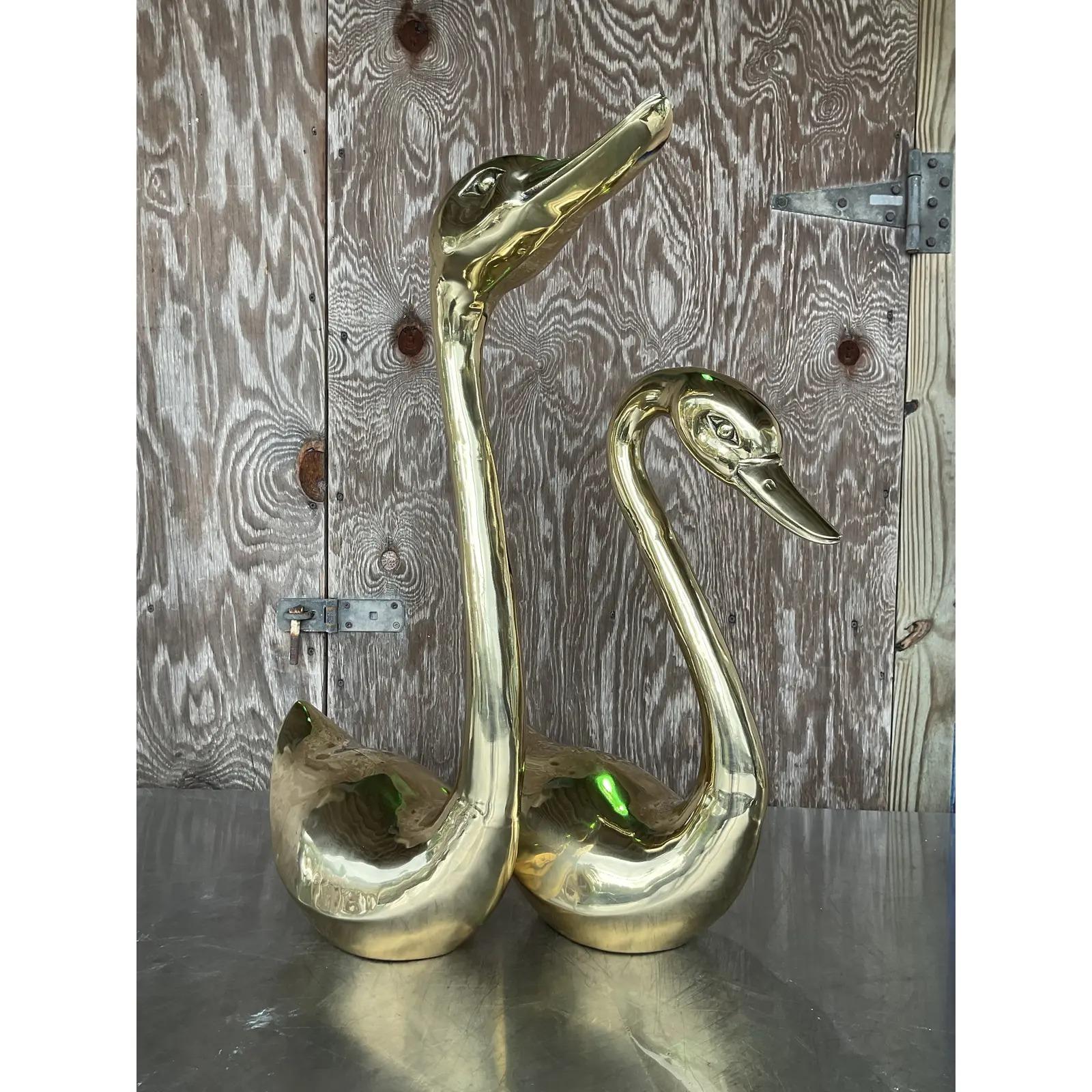 Vintage Regency Brass Swans, a Pair 3