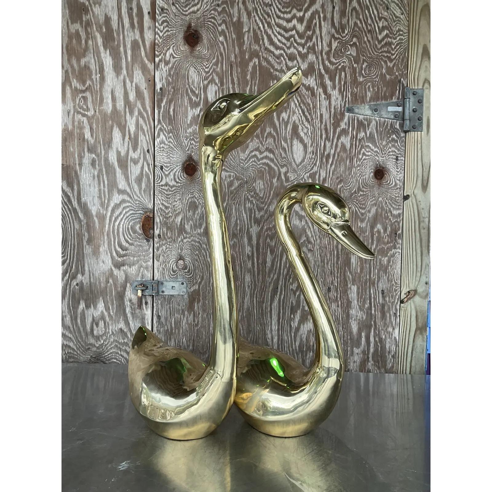North American Vintage Regency Brass Swans, a Pair