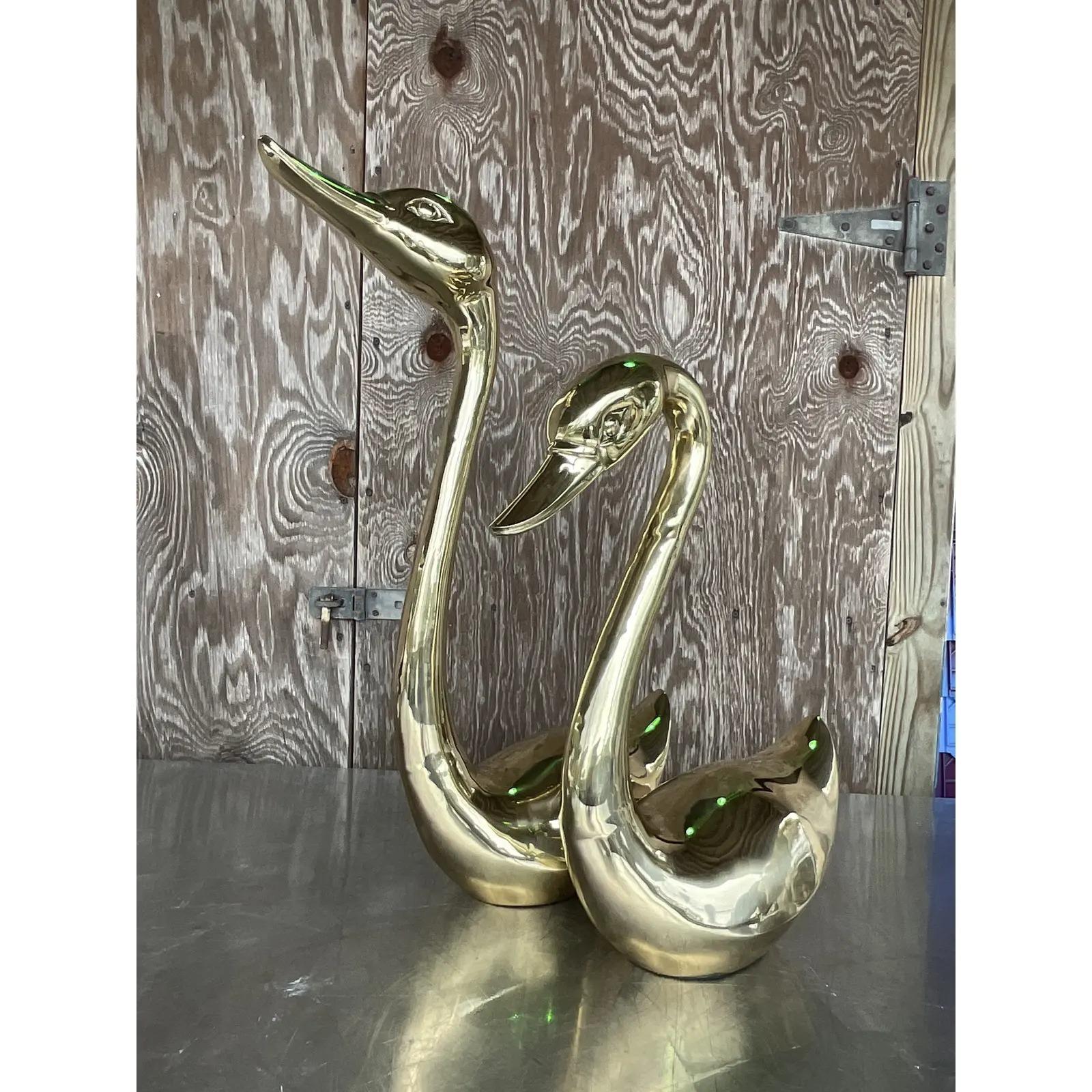 Vintage Regency Brass Swans, a Pair In Good Condition In west palm beach, FL