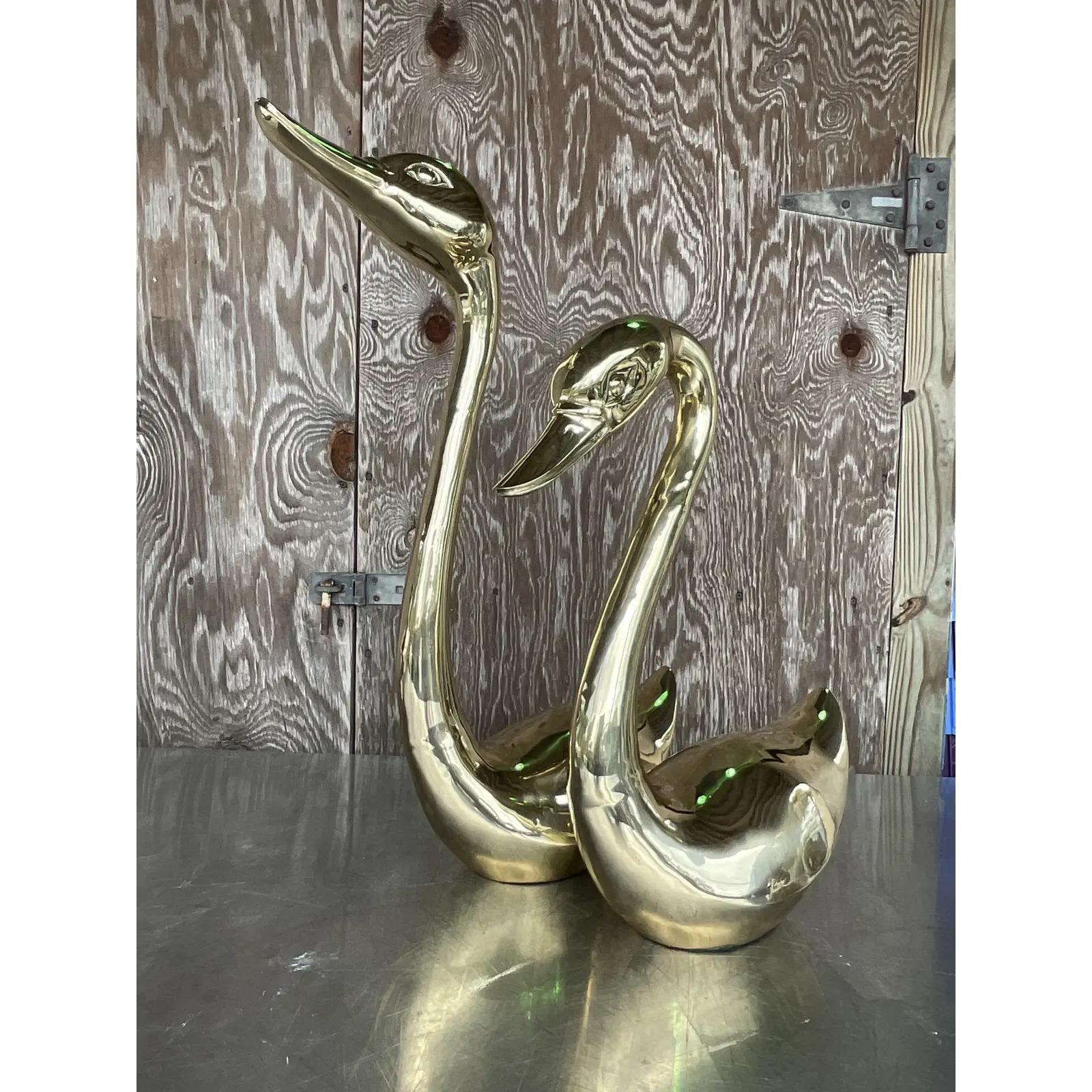 Vintage Regency Brass Swans, a Pair 1