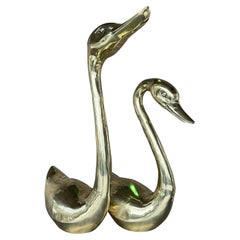 Vintage Regency Brass Swans, a Pair