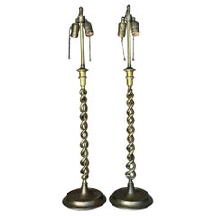 Vintage Regency Brass Twist Candlestick Lamps - a Pair