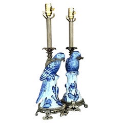 Vintage Regency Brass Wrapped Bird Lamps. - A Pair