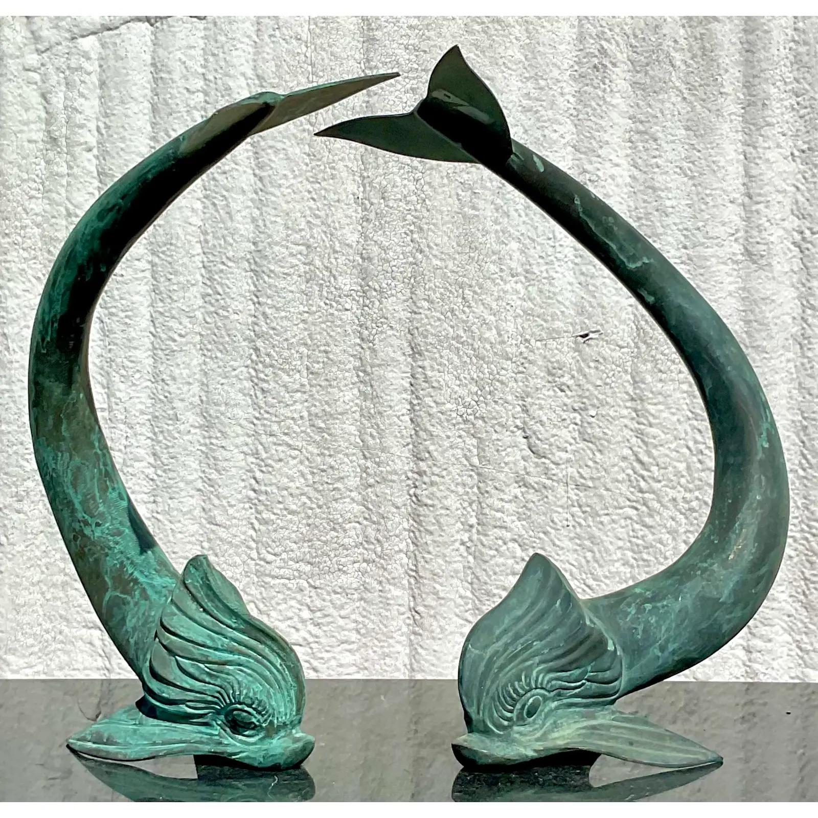 North American Vintage Regency Bronze Koi Sculptures - a Pair