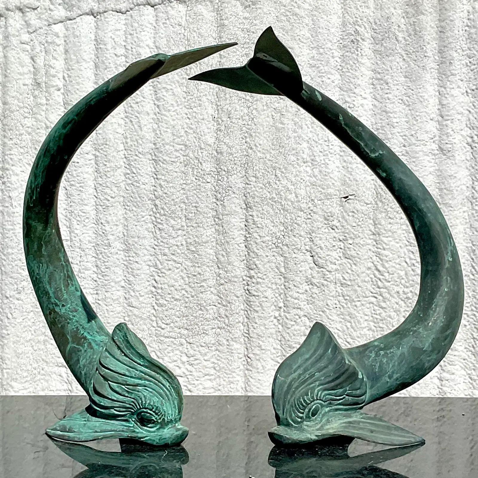 Vintage Regency Bronze Koi Sculptures - a Pair 1