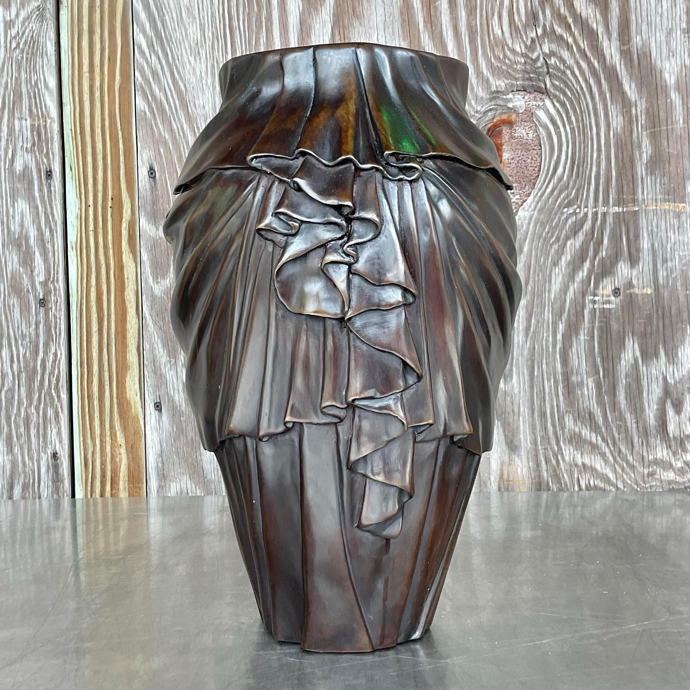American Vintage Regency Bronze Swag Vase For Sale