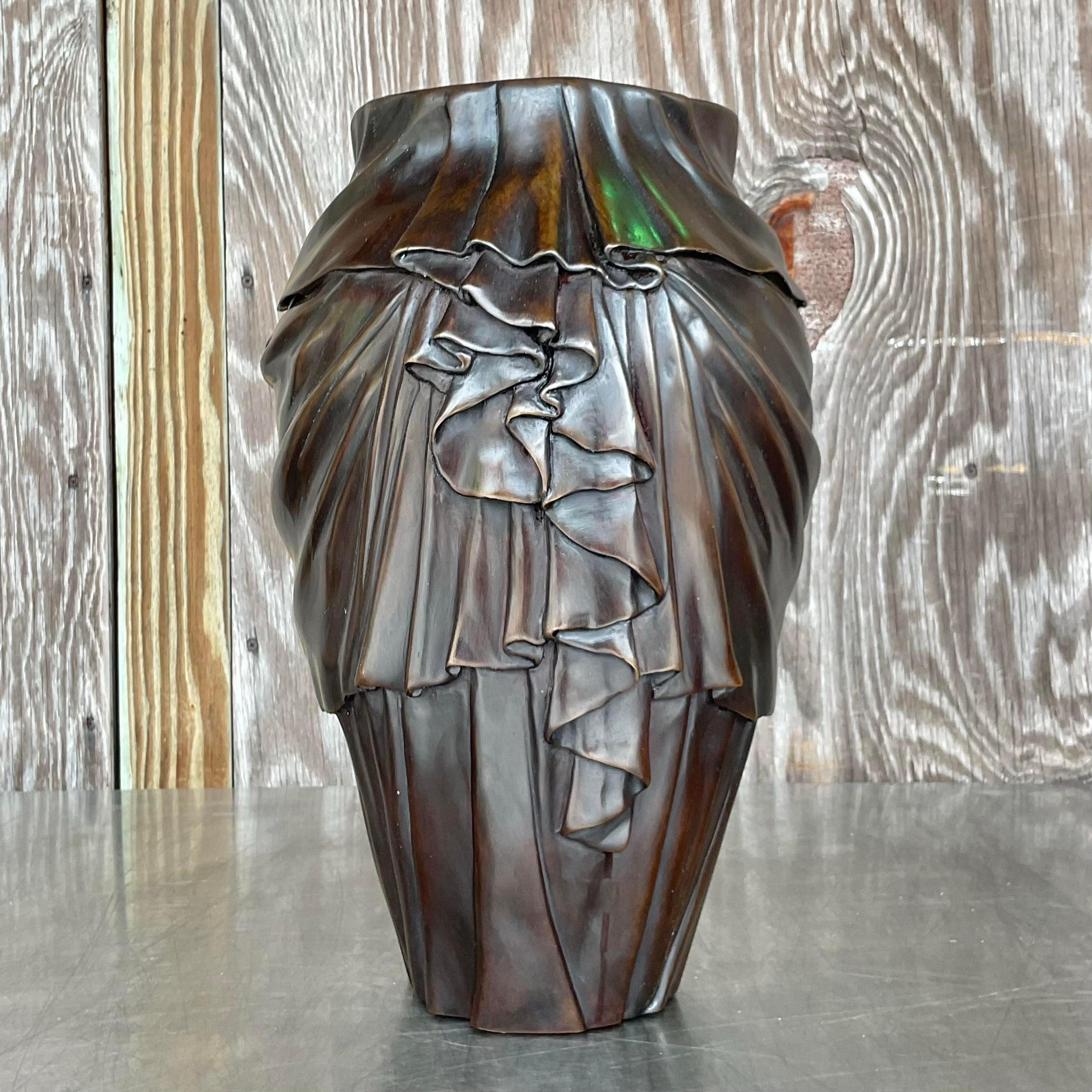 Vintage Regency Bronze Swag Vase In Good Condition For Sale In west palm beach, FL