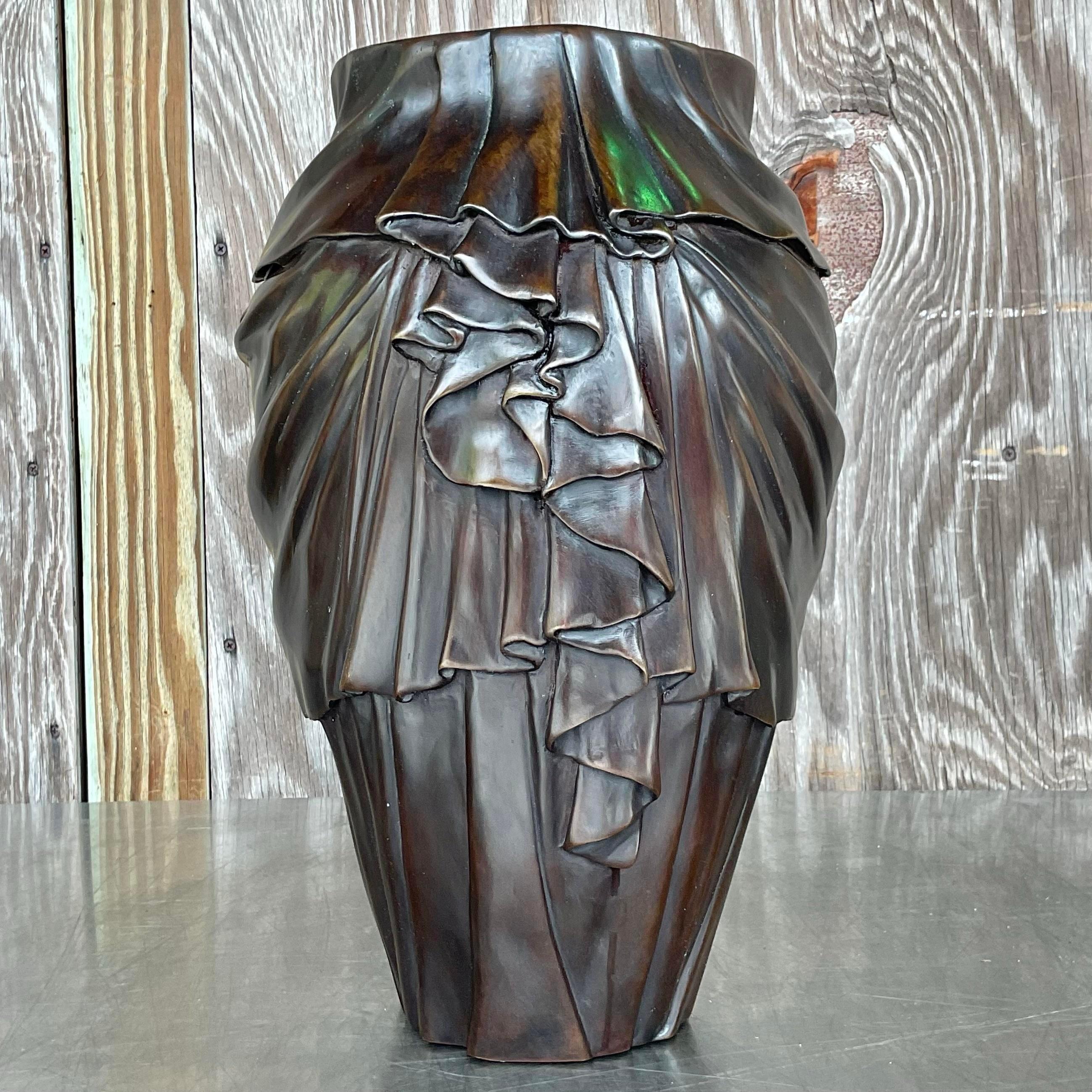 20ième siècle Vase guirlande vintage Regency en bronze en vente