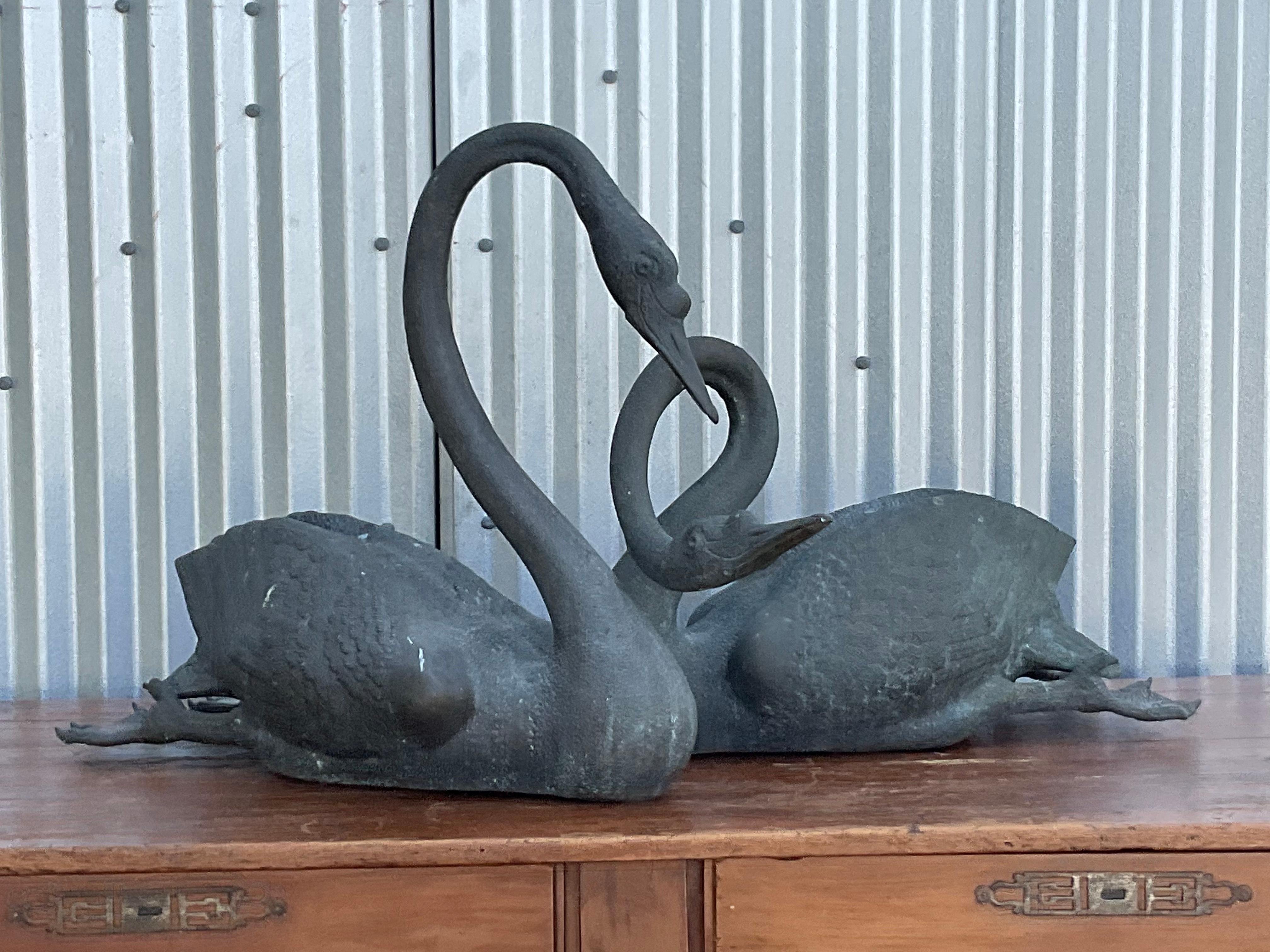 Vintage Regency Bronze Swans, a Pair 5
