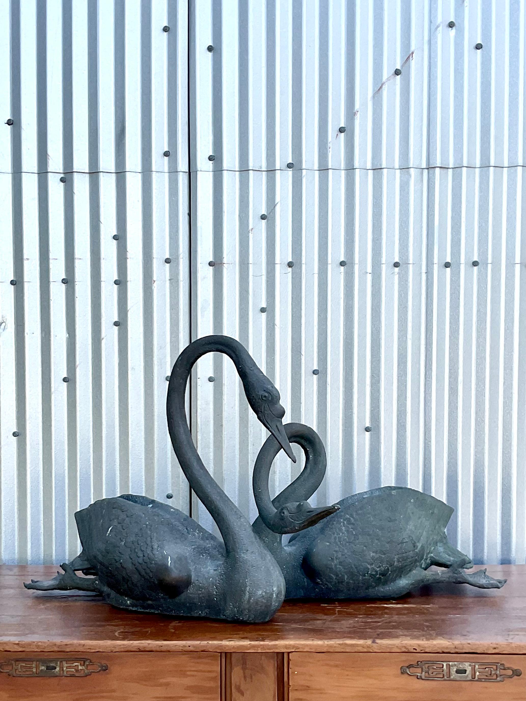 Vintage Regency Bronze Swans, a Pair In Good Condition In west palm beach, FL