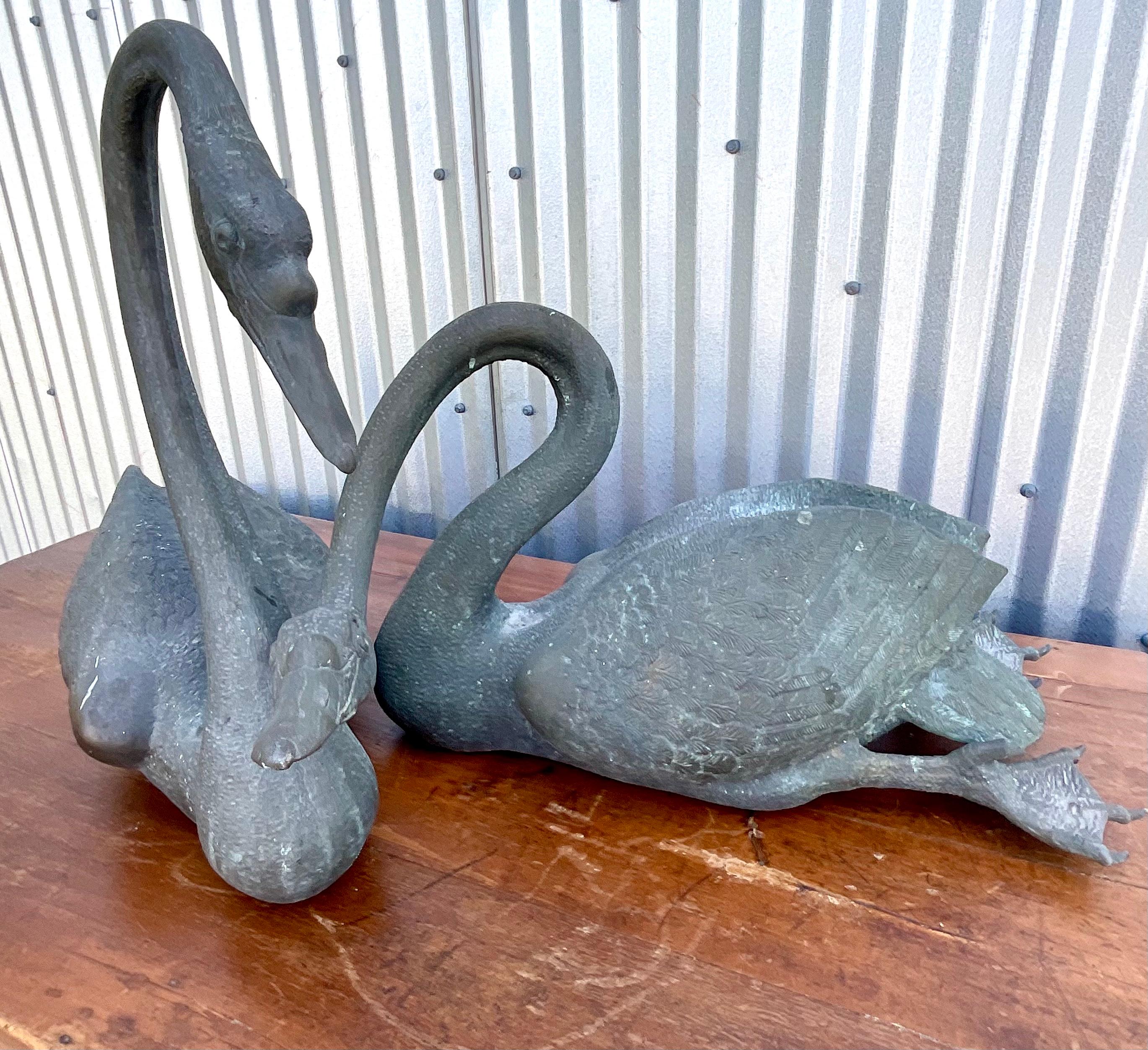 Vintage Regency Bronze Swans, a Pair 4