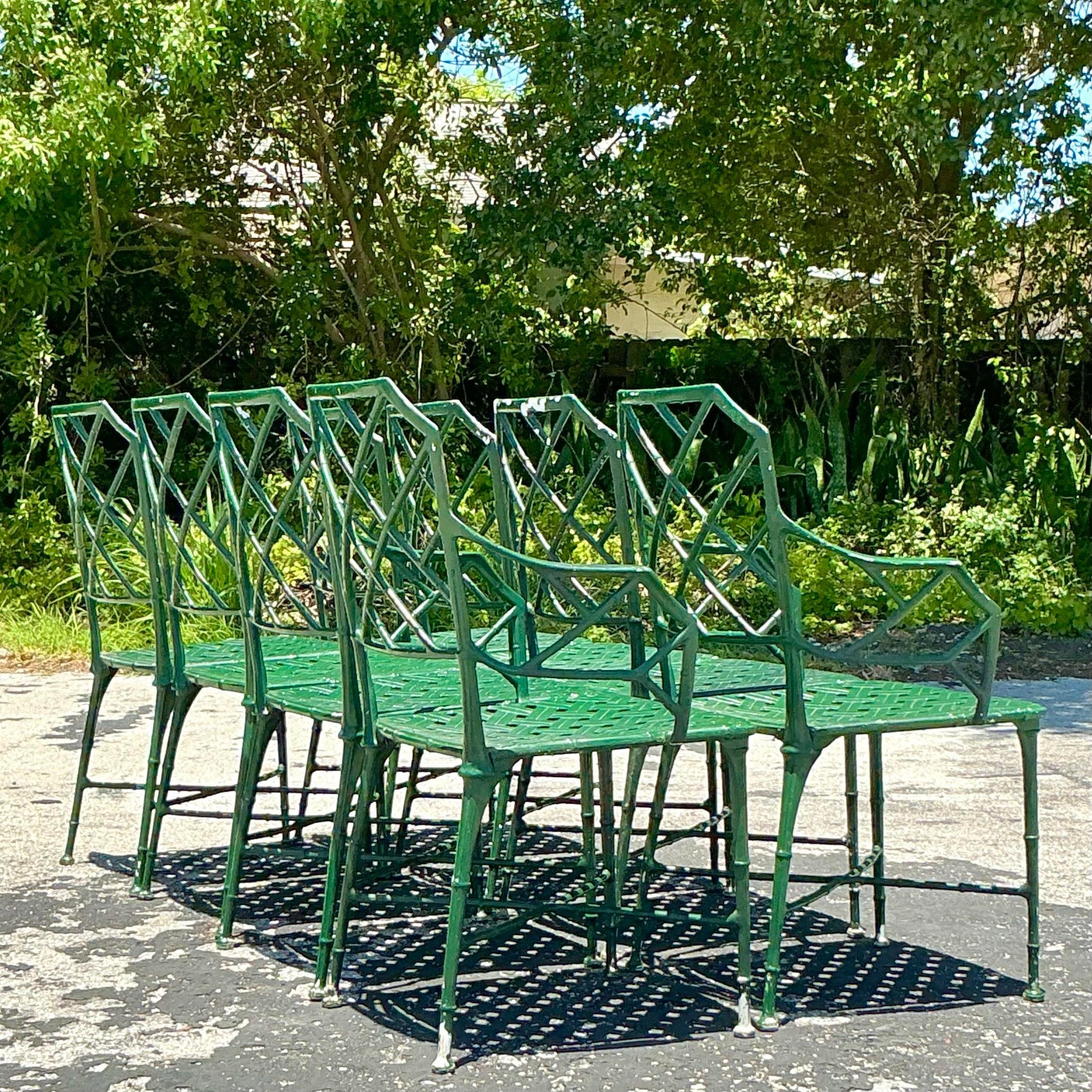 American Vintage Regency Brown Jordan “Calcutta” Cast Aluminum Dining Chairs - Set of 8
