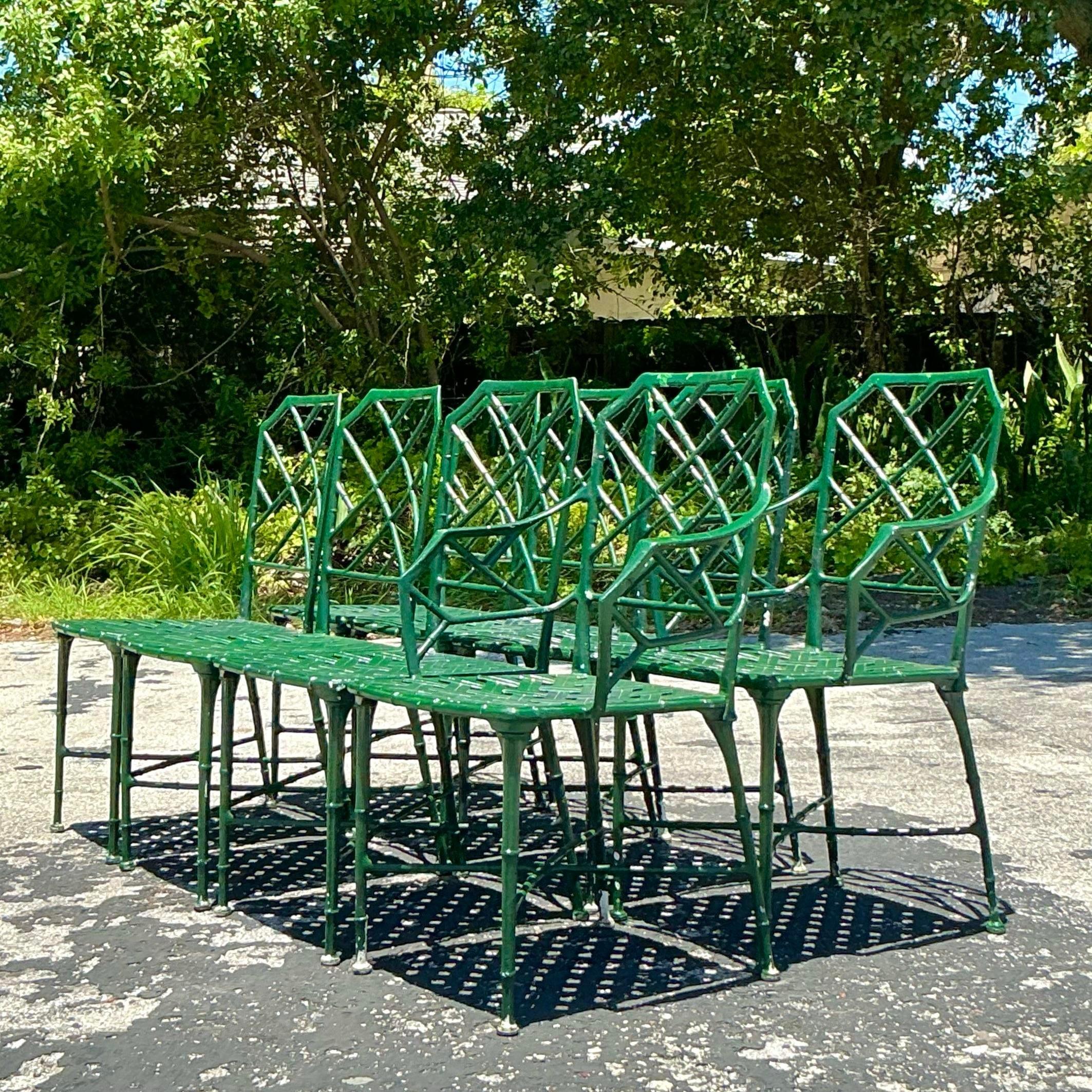 Vintage Regency Brown Jordan “Calcutta” Cast Aluminum Dining Chairs - Set of 8 In Good Condition In West Palm Beach, FL