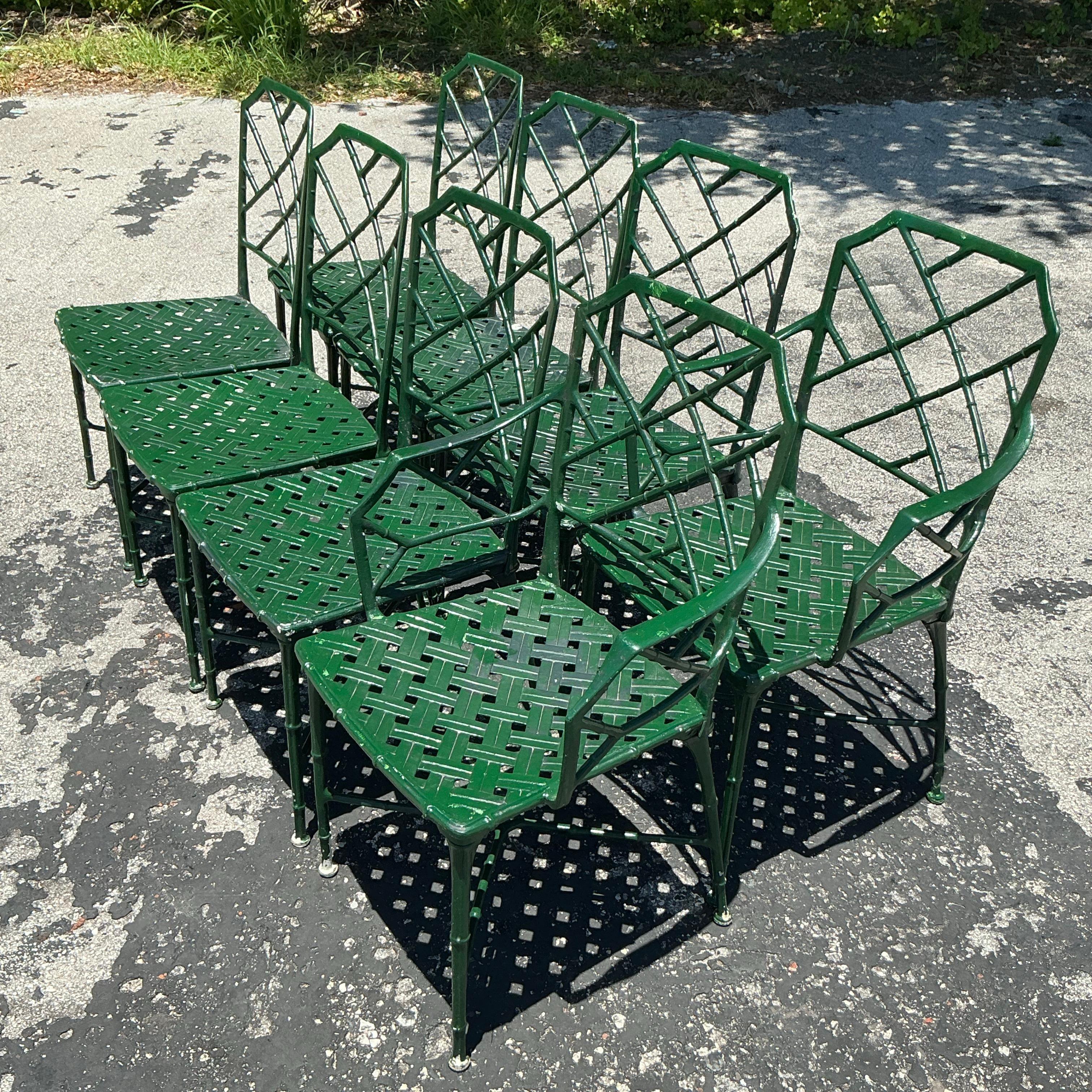20th Century Vintage Regency Brown Jordan “Calcutta” Cast Aluminum Dining Chairs - Set of 8