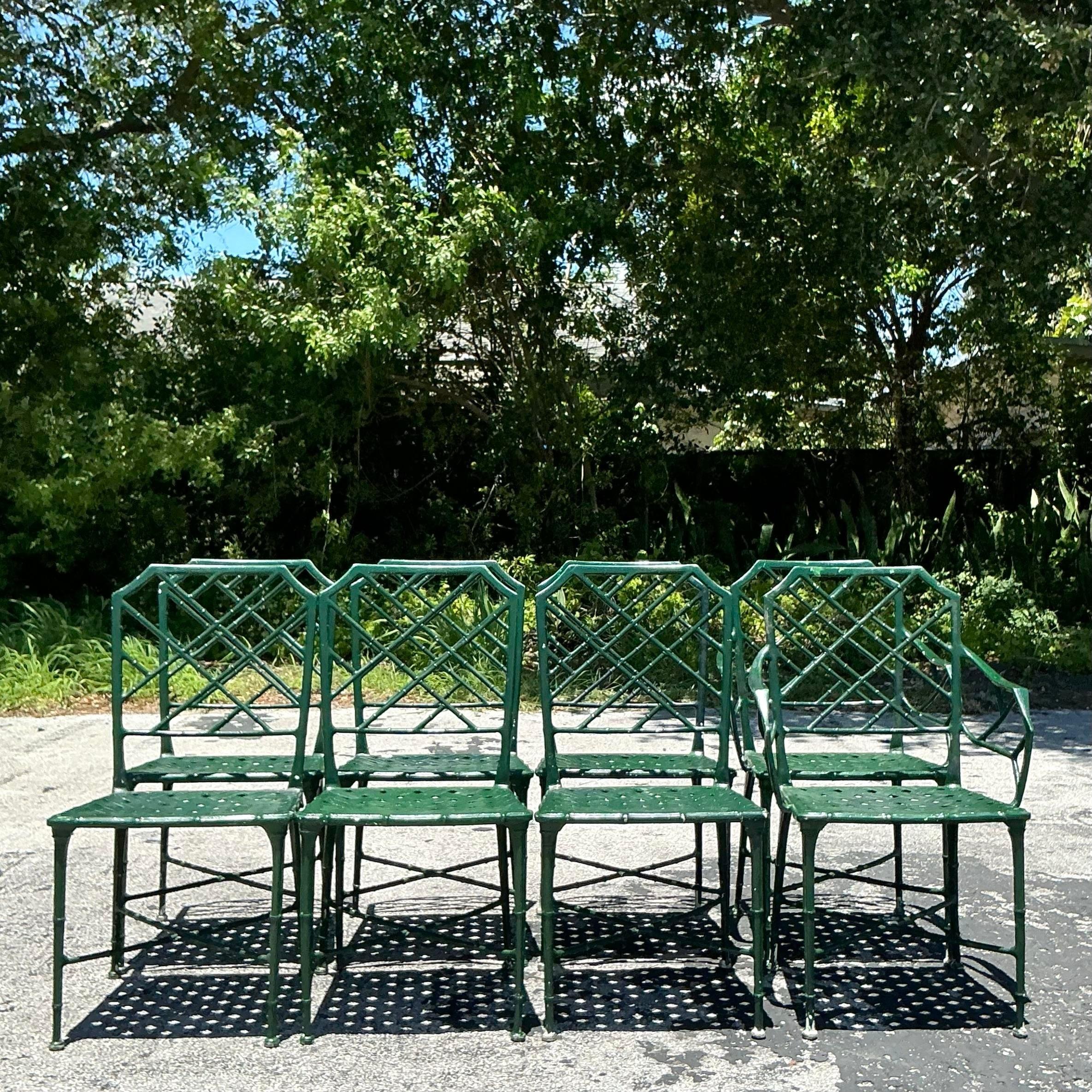 Vintage Regency Brown Jordan “Calcutta” Cast Aluminum Dining Chairs - Set of 8 1