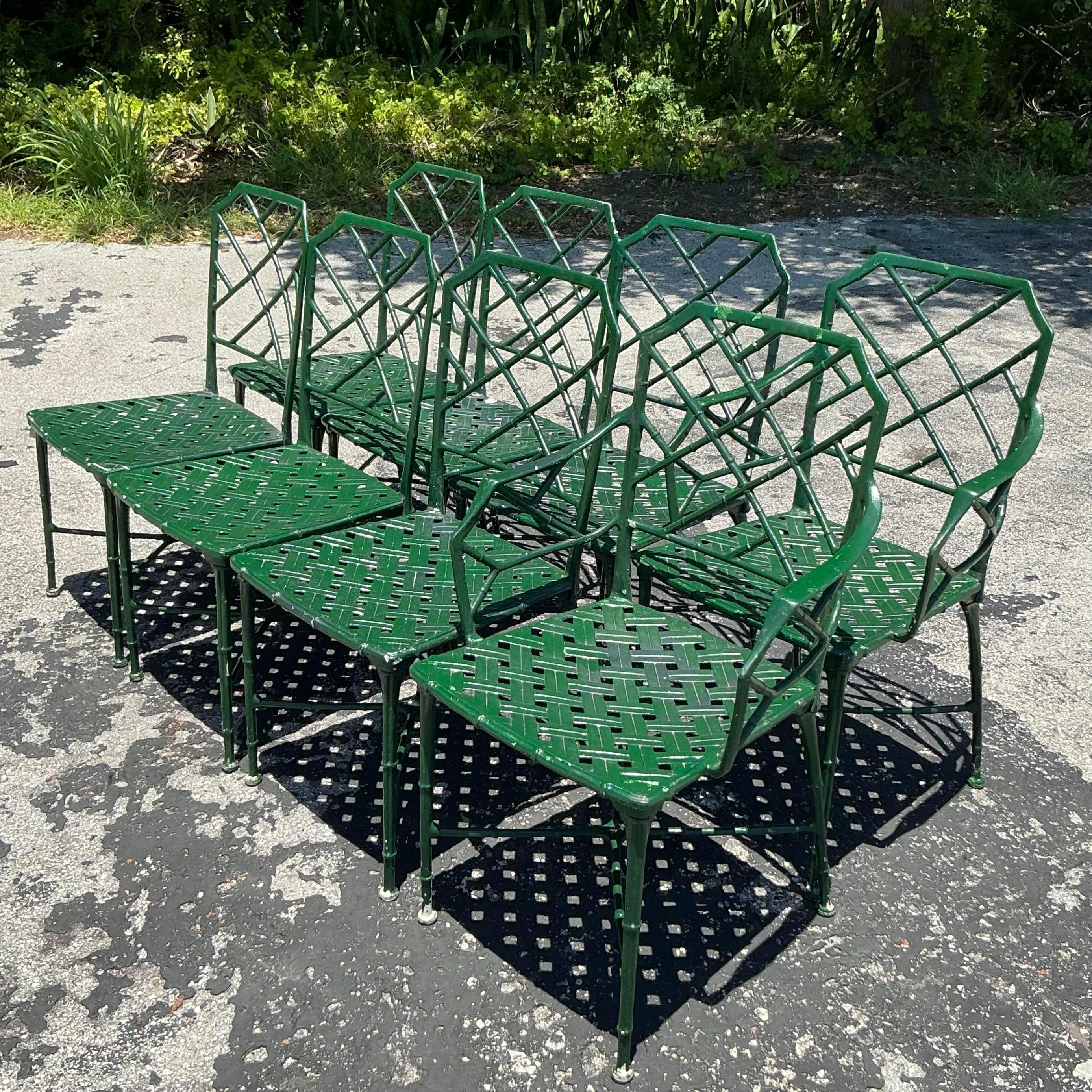 Vintage Regency Brown Jordan “Calcutta” Cast Aluminum Dining Chairs - Set of 8 2