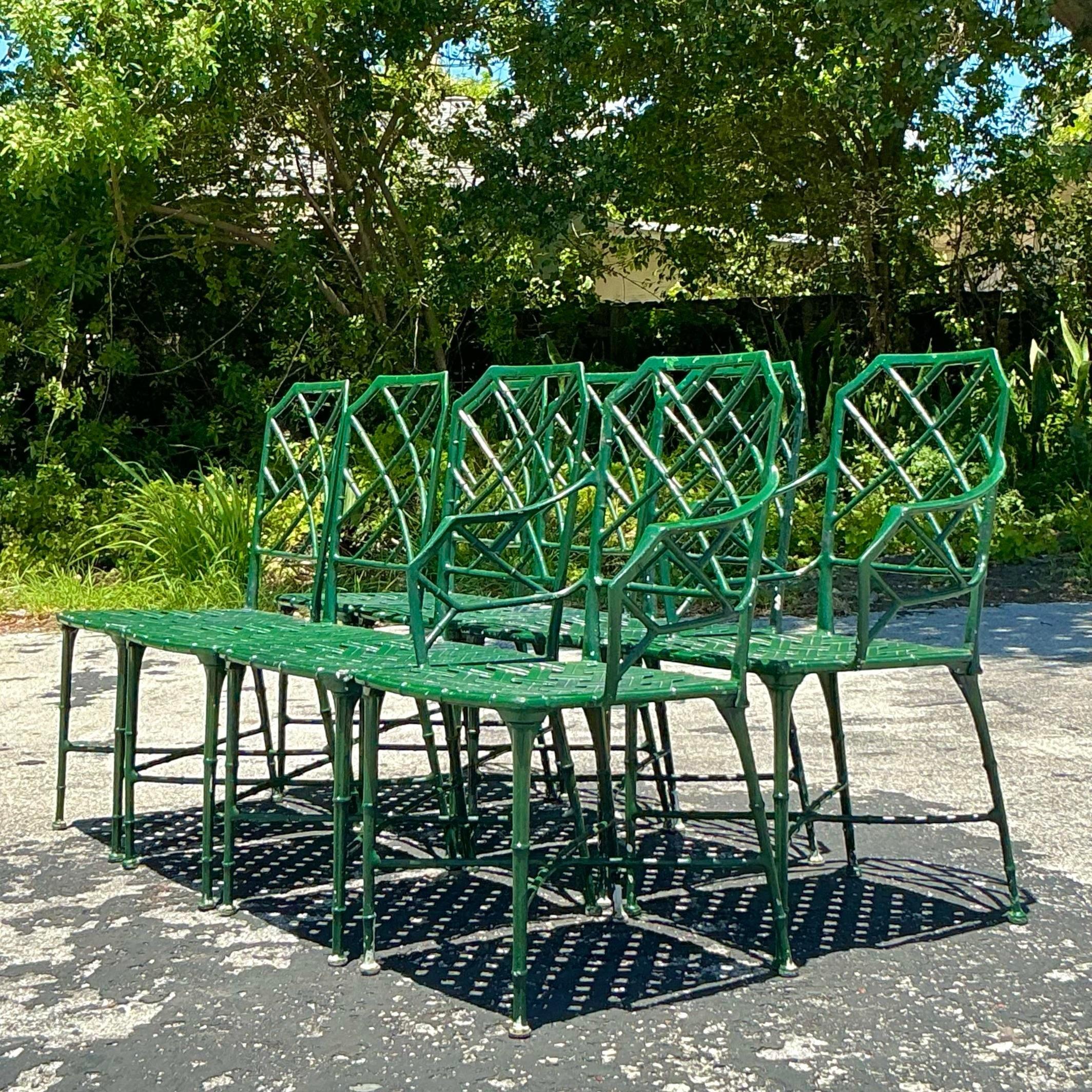 Vintage Regency Brown Jordan “Calcutta” Cast Aluminum Dining Chairs - Set of 8 3