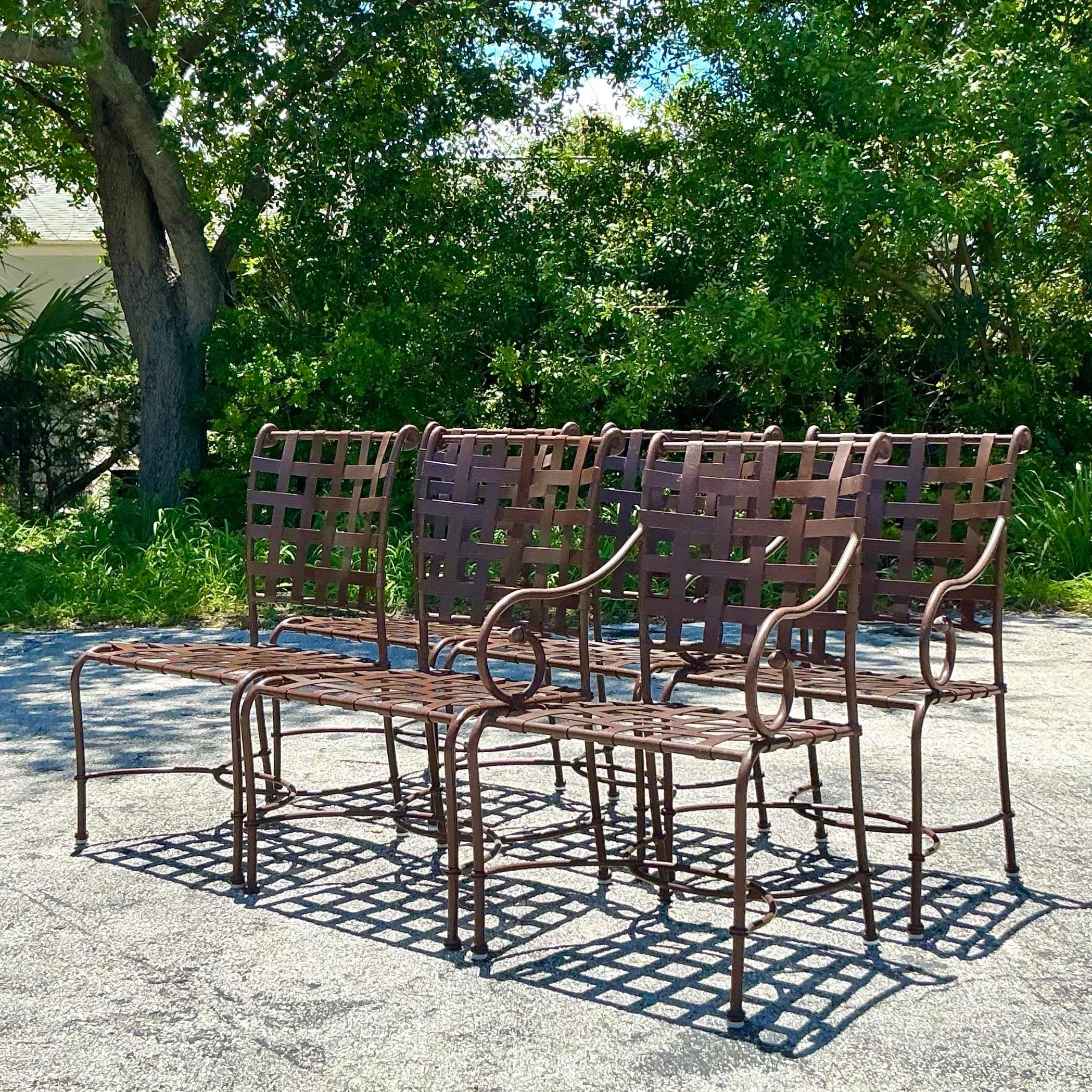 American Vintage Regency Brown Jordan “Florentine” Cast Aluminum Dining Table & 6 Chairs