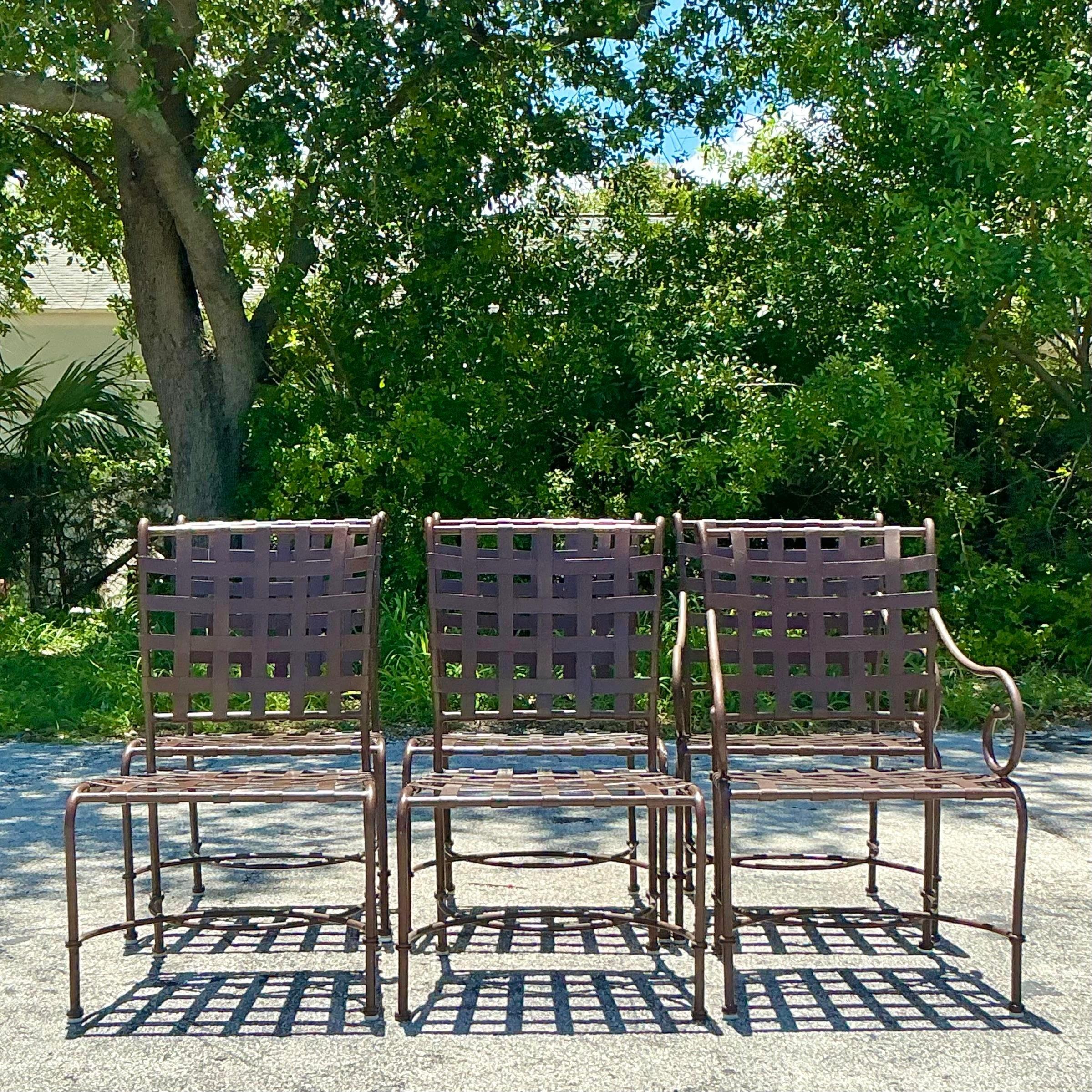 Vintage Regency Brown Jordan “Florentine” Cast Aluminum Dining Table & 6 Chairs In Good Condition In West Palm Beach, FL